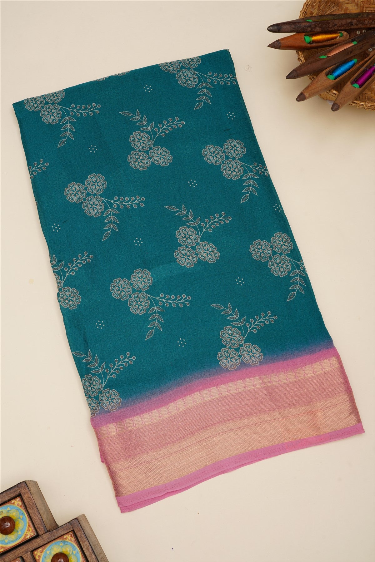 Fancy Georgette Teal  Saree