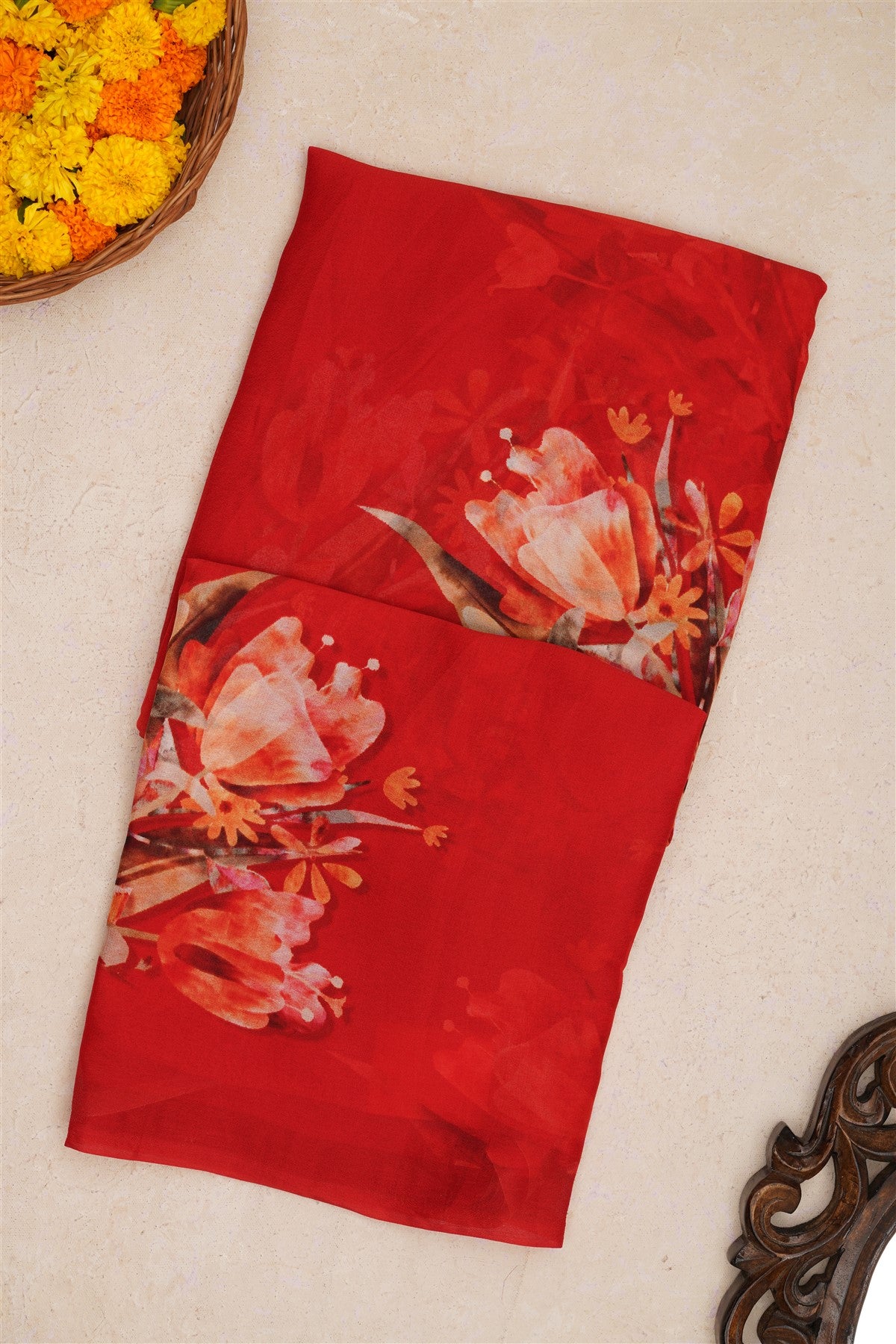 Fancy Chiffon Red Saree