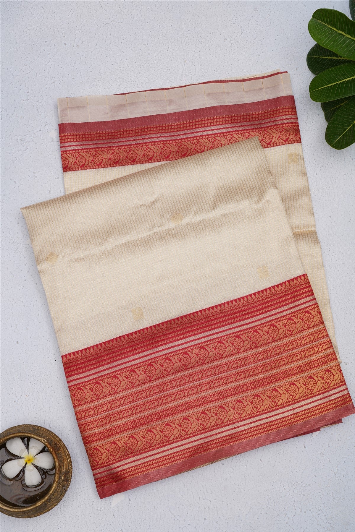 Banarasi Silk Blend Light Cream Saree
