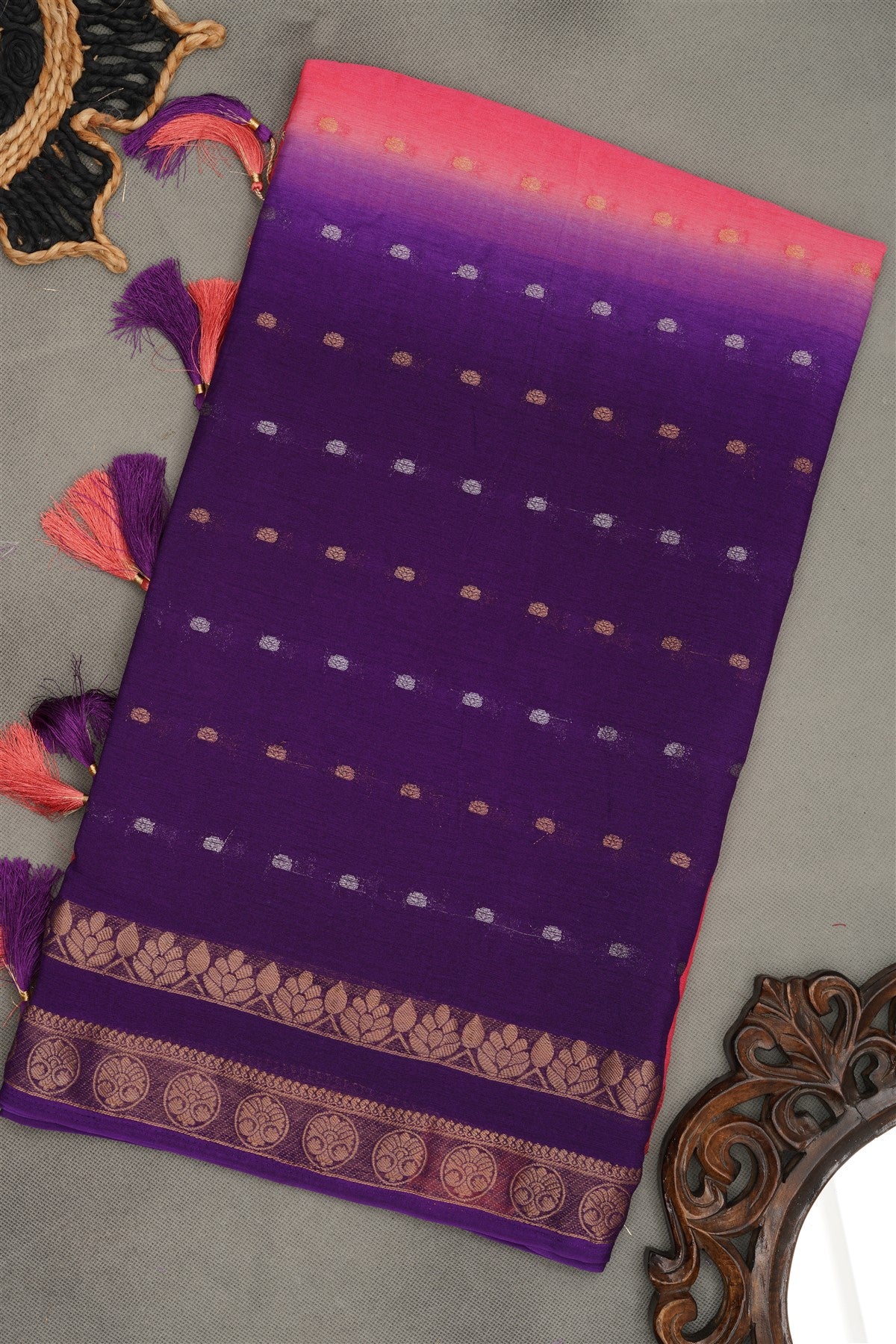 Fancy Chiffon Coral  Saree