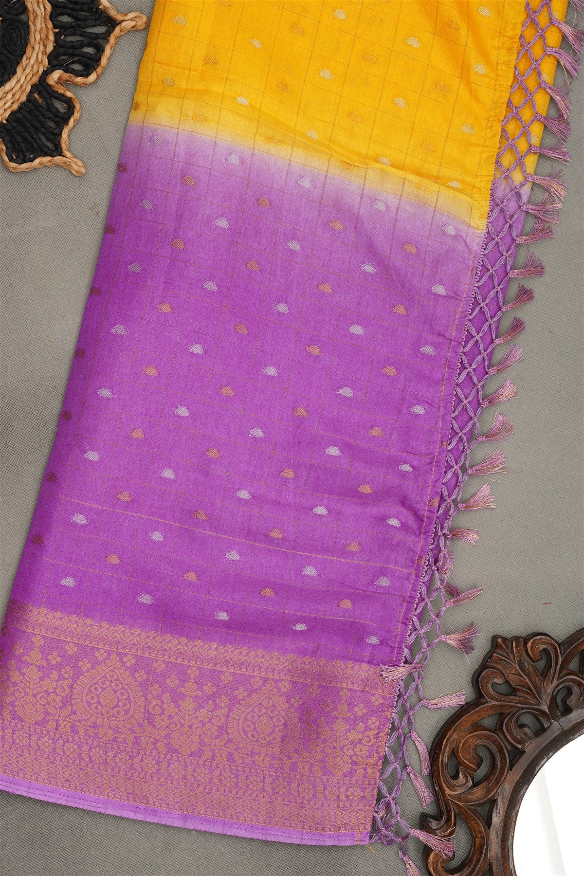 Fancy Silk Blend Yellow  Saree