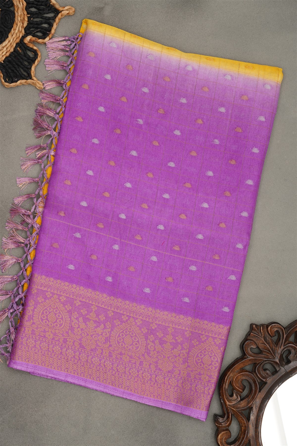 Fancy Silk Blend Yellow  Saree