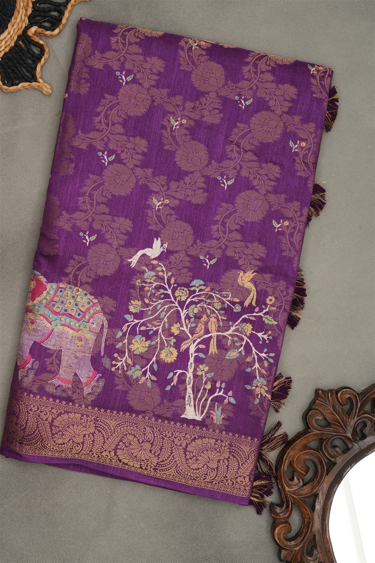 Fancy Silk Blend Violet  Saree