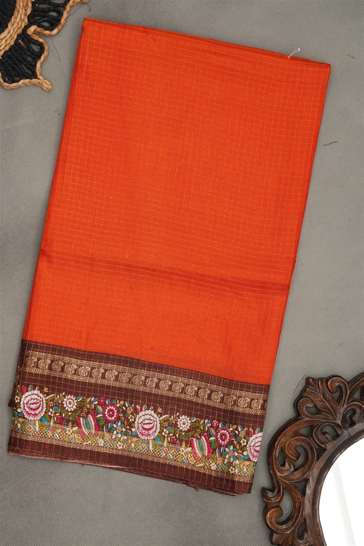 Fancy Silk Blend Dark Orange  Saree