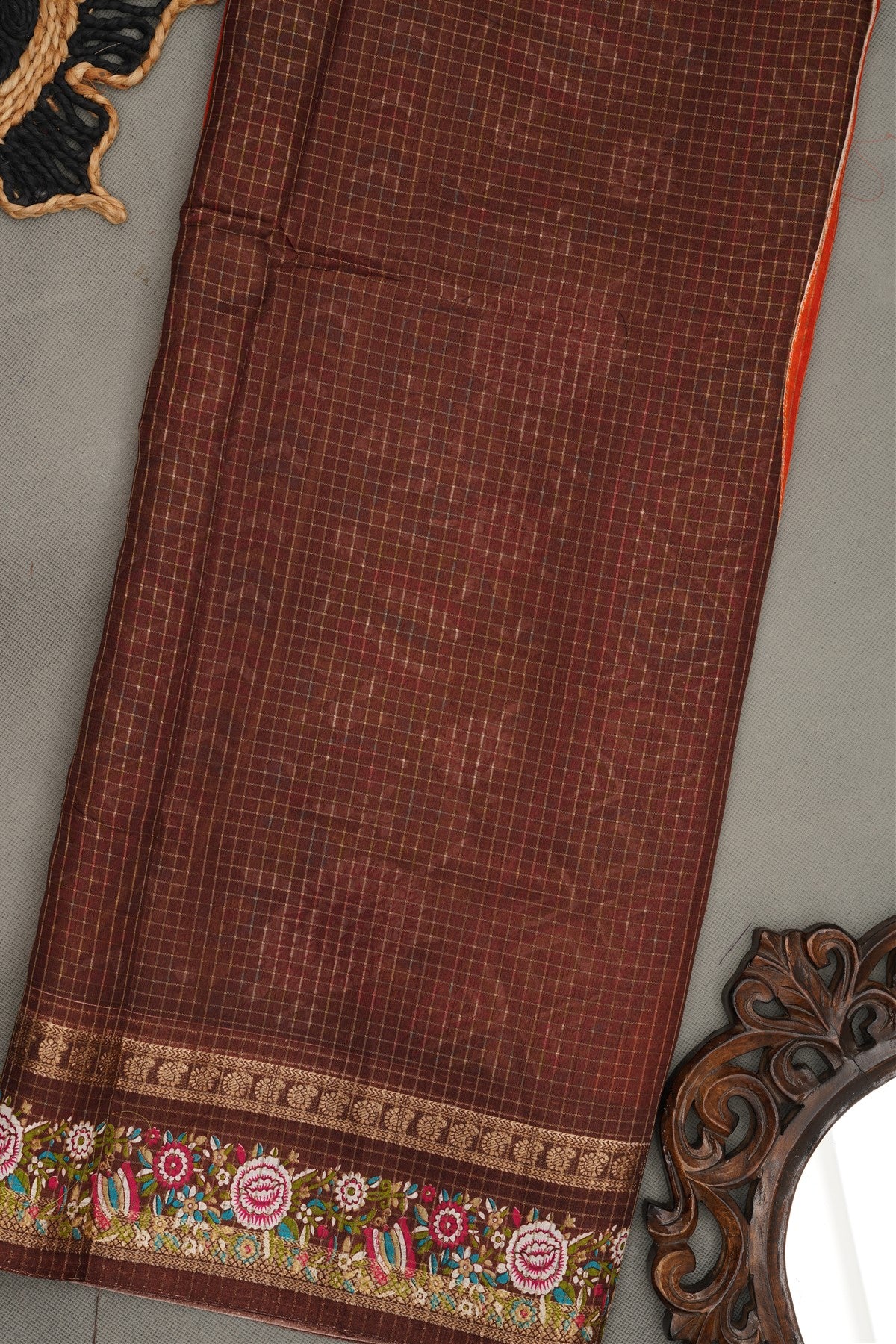 Fancy Silk Blend Dark Orange  Saree