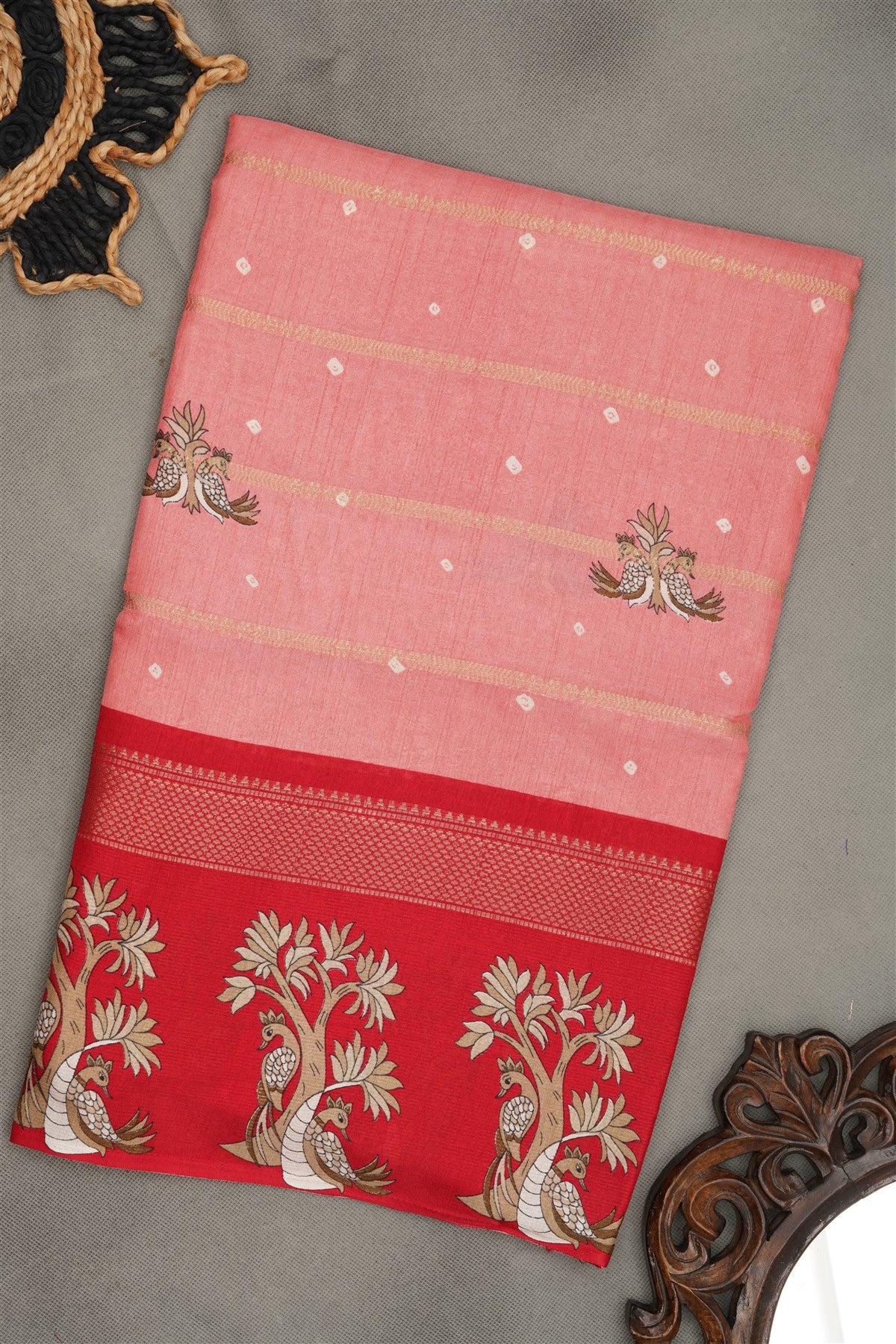 Fancy Silk Blend Peach  Saree