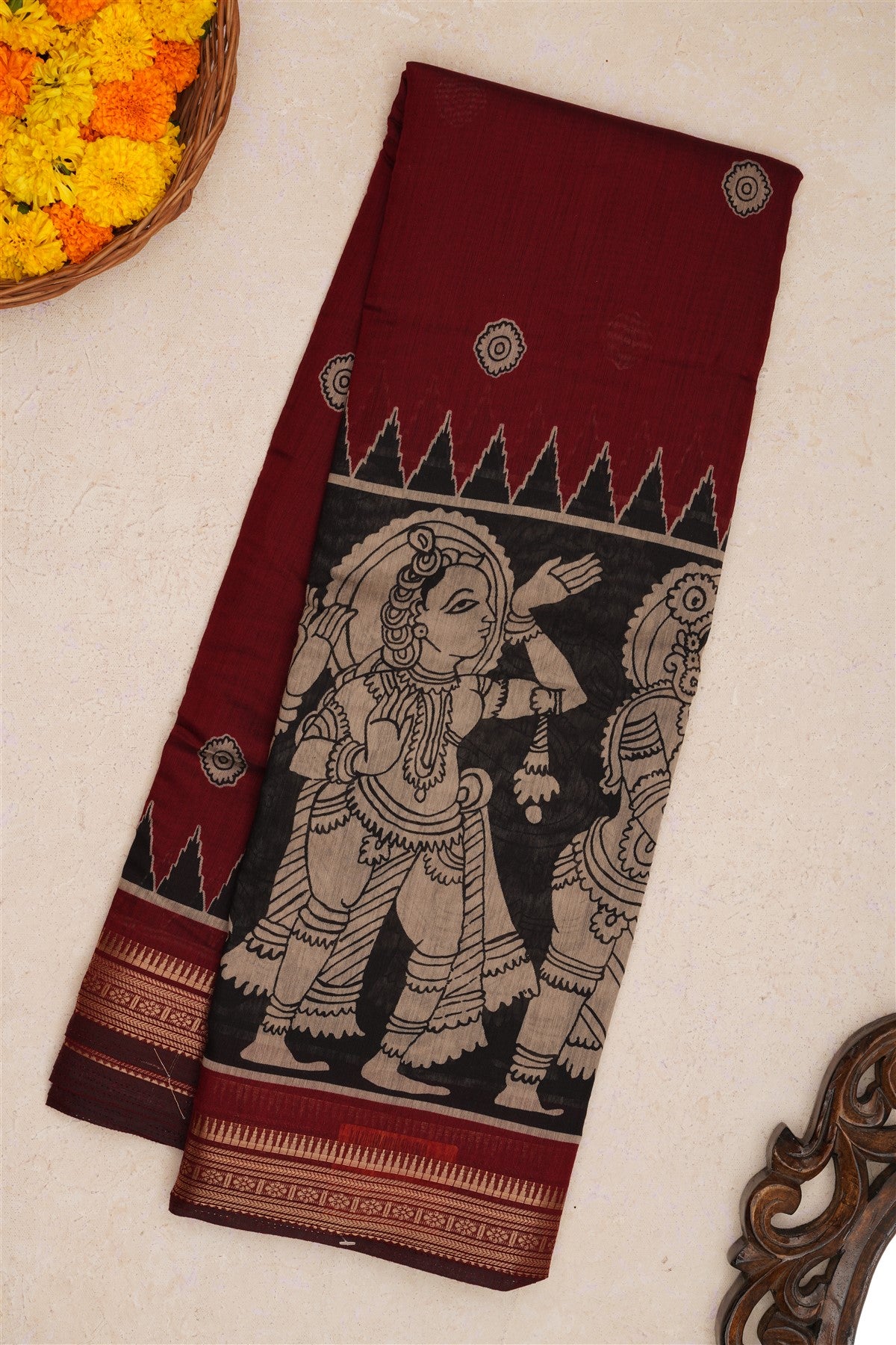 Fancy Silk Dark Maroon Saree