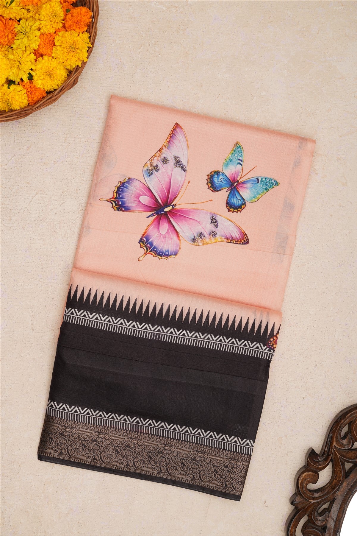 Fancy Silk Peach Saree