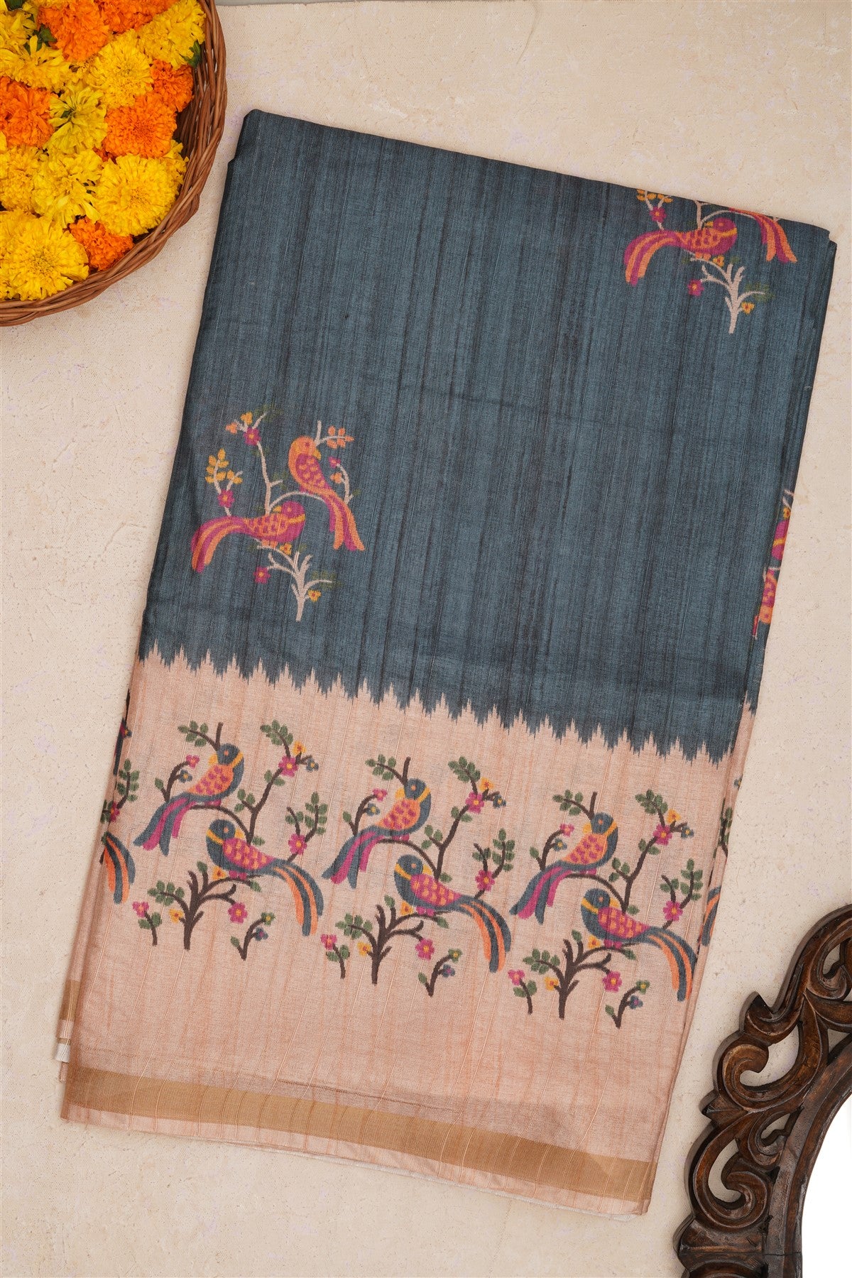 Fancy Silk Dark Slate Blue Saree