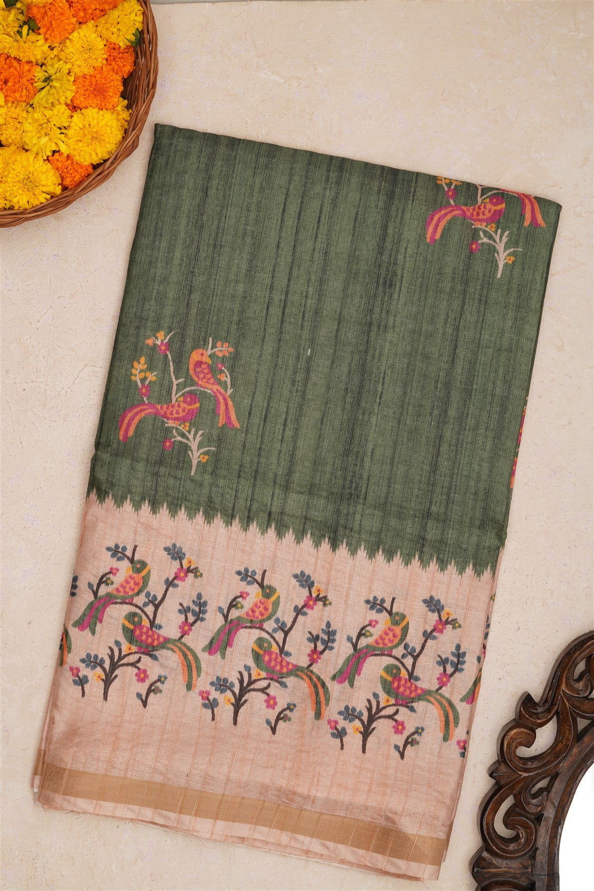 Fancy Silk Olive Green Saree