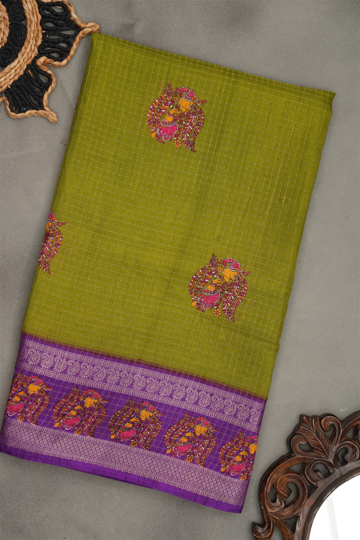 Fancy Art Silk Olive Green  Saree