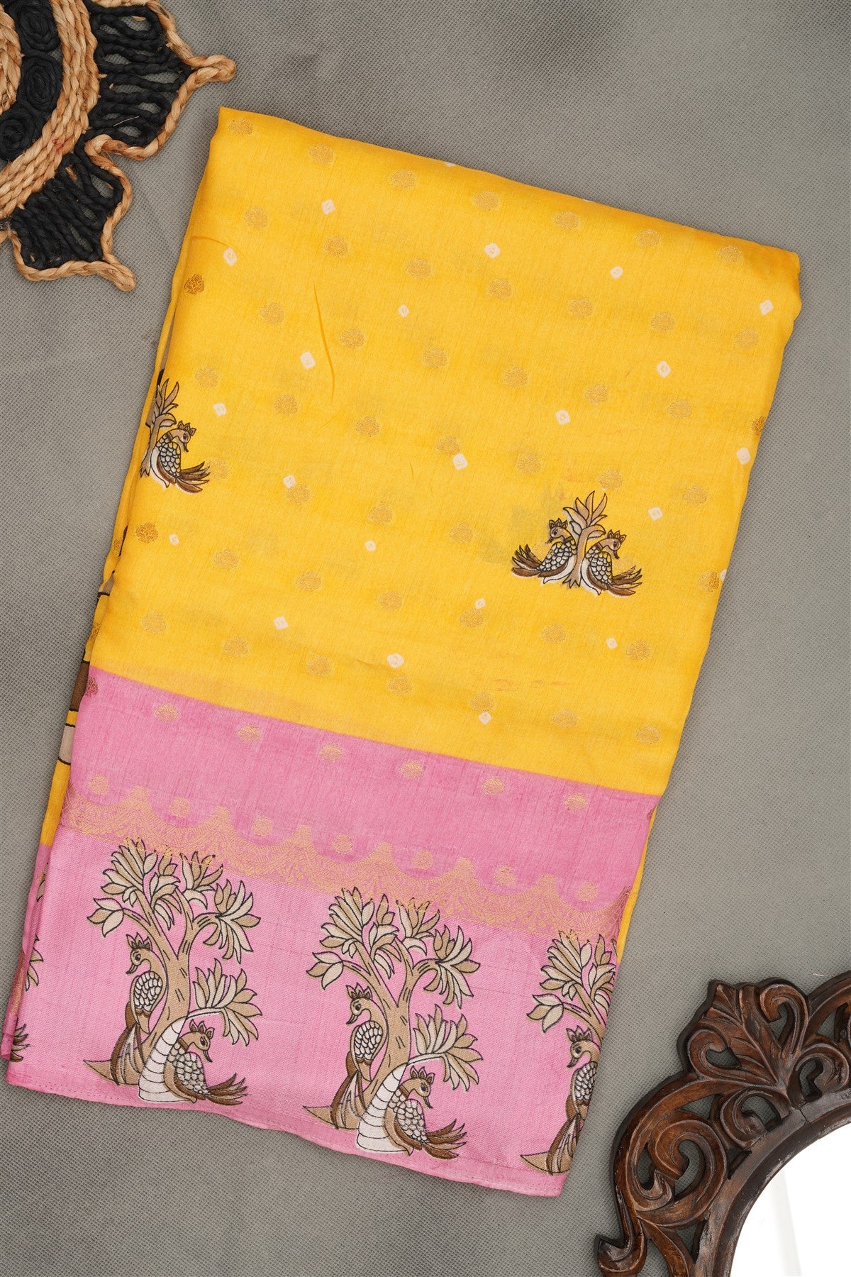 Fancy Silk Blend Yellow  Saree