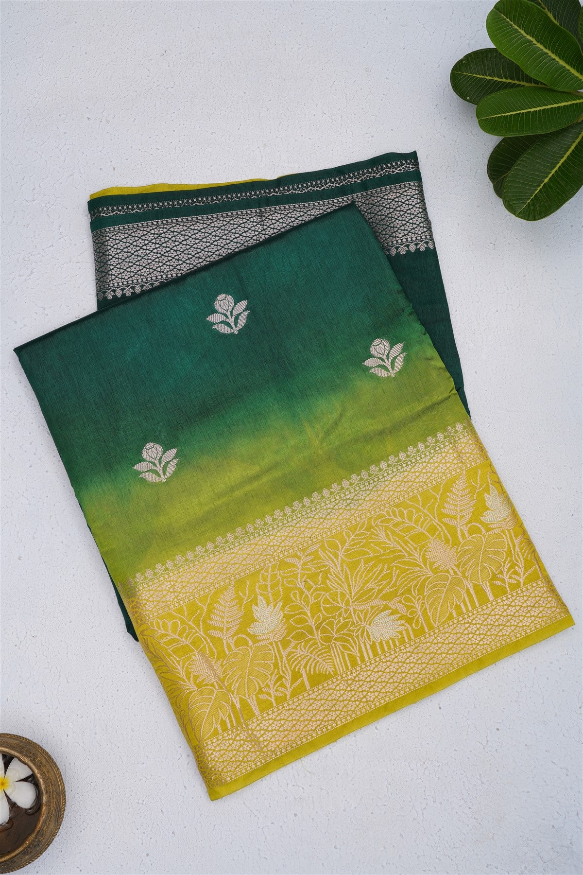 Banarasi Kathan Silk Dark Green Saree
