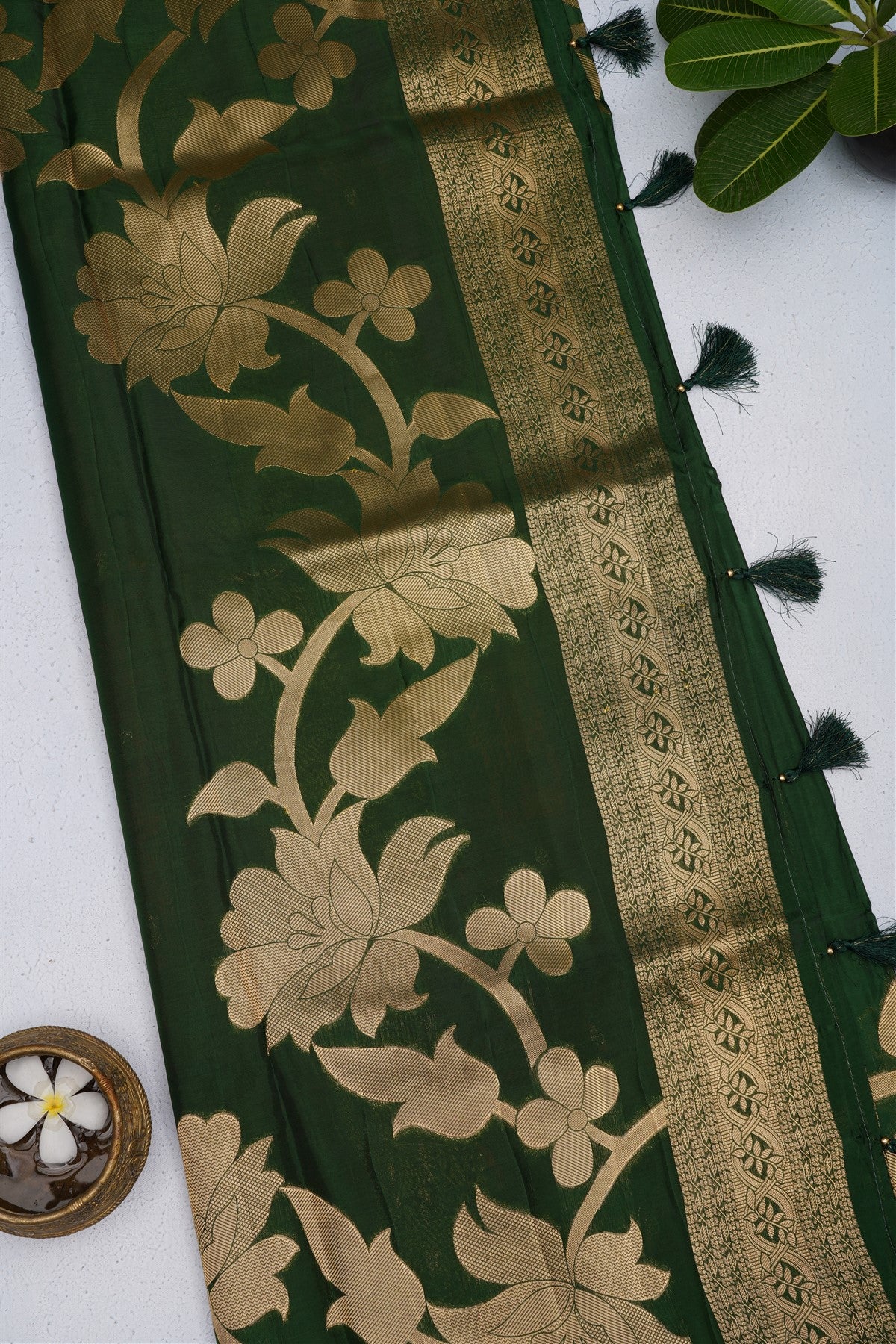 Banarasi Kathan Silk Dark Green Saree