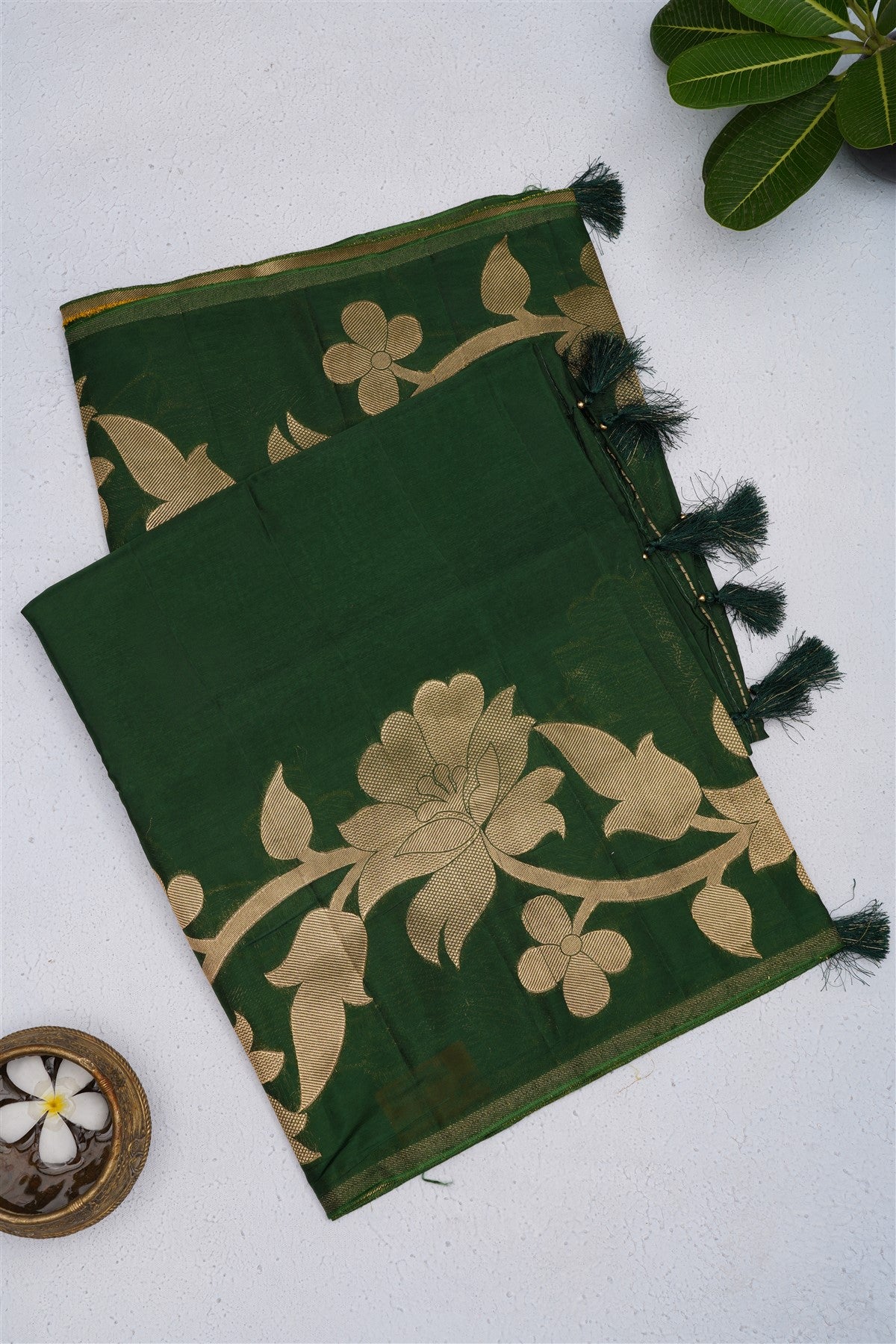 Banarasi Kathan Silk Dark Green Saree