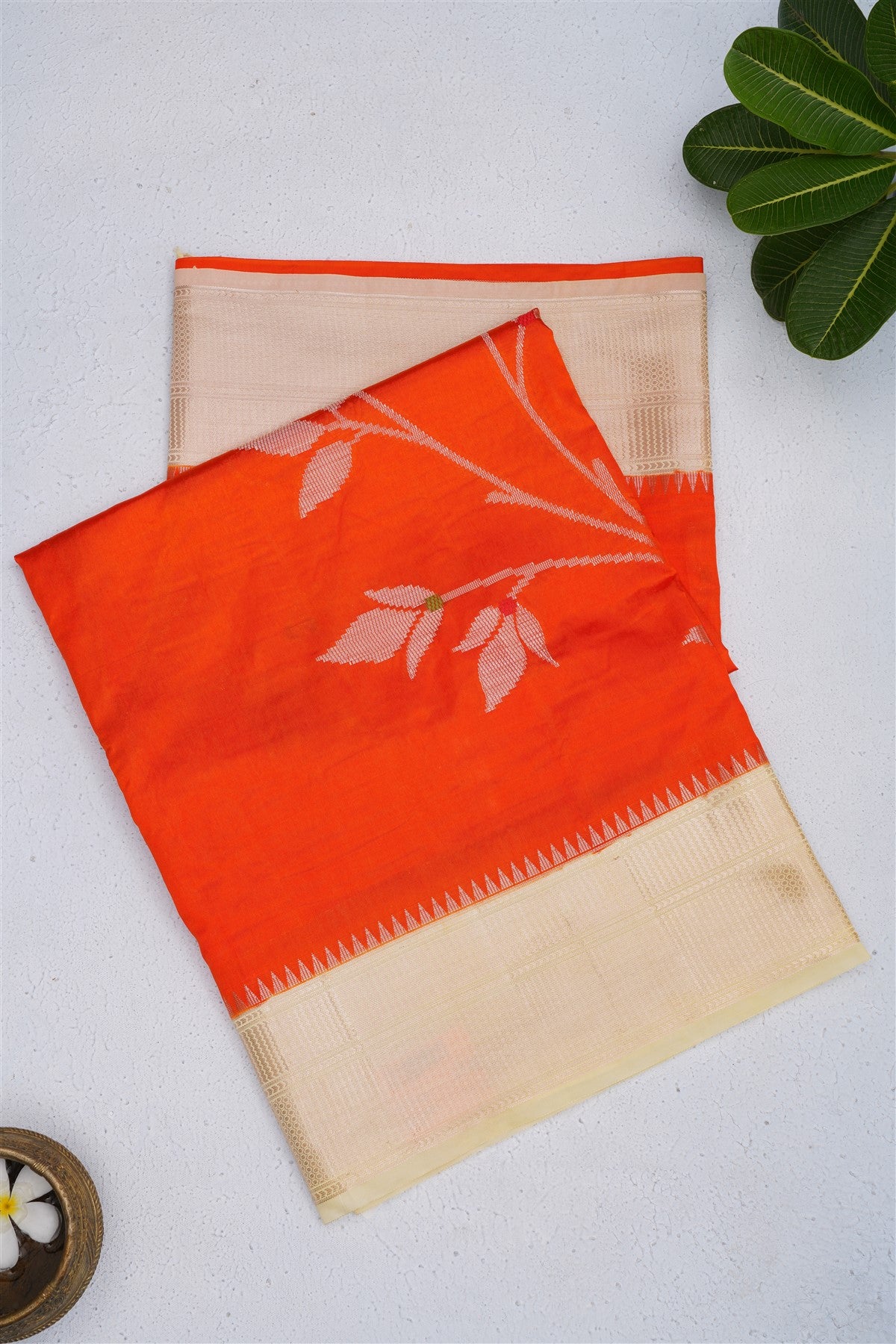 Banarasi Silk Dark Orange Saree