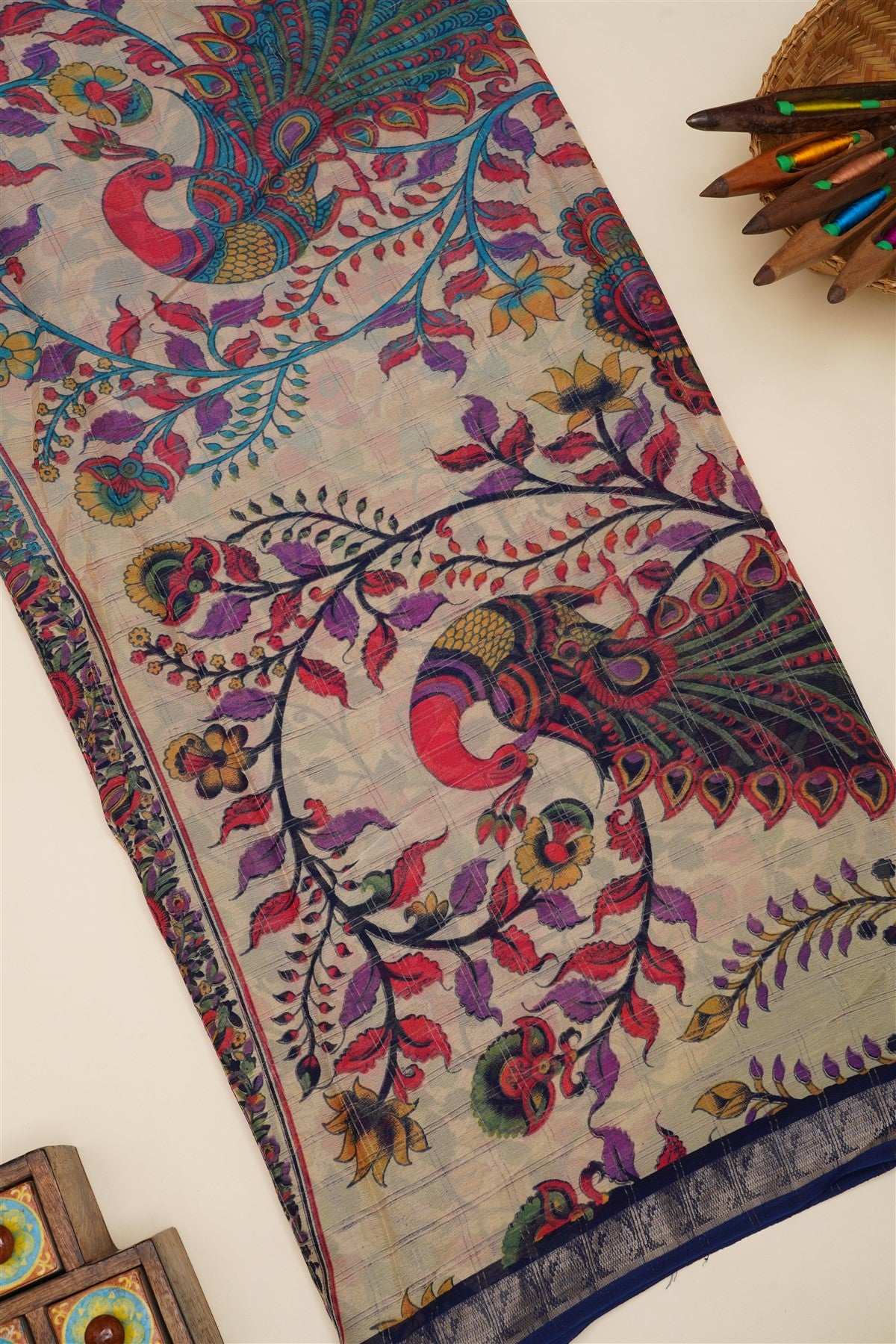 Fancy Chinon Chiffon Dark Blue Saree