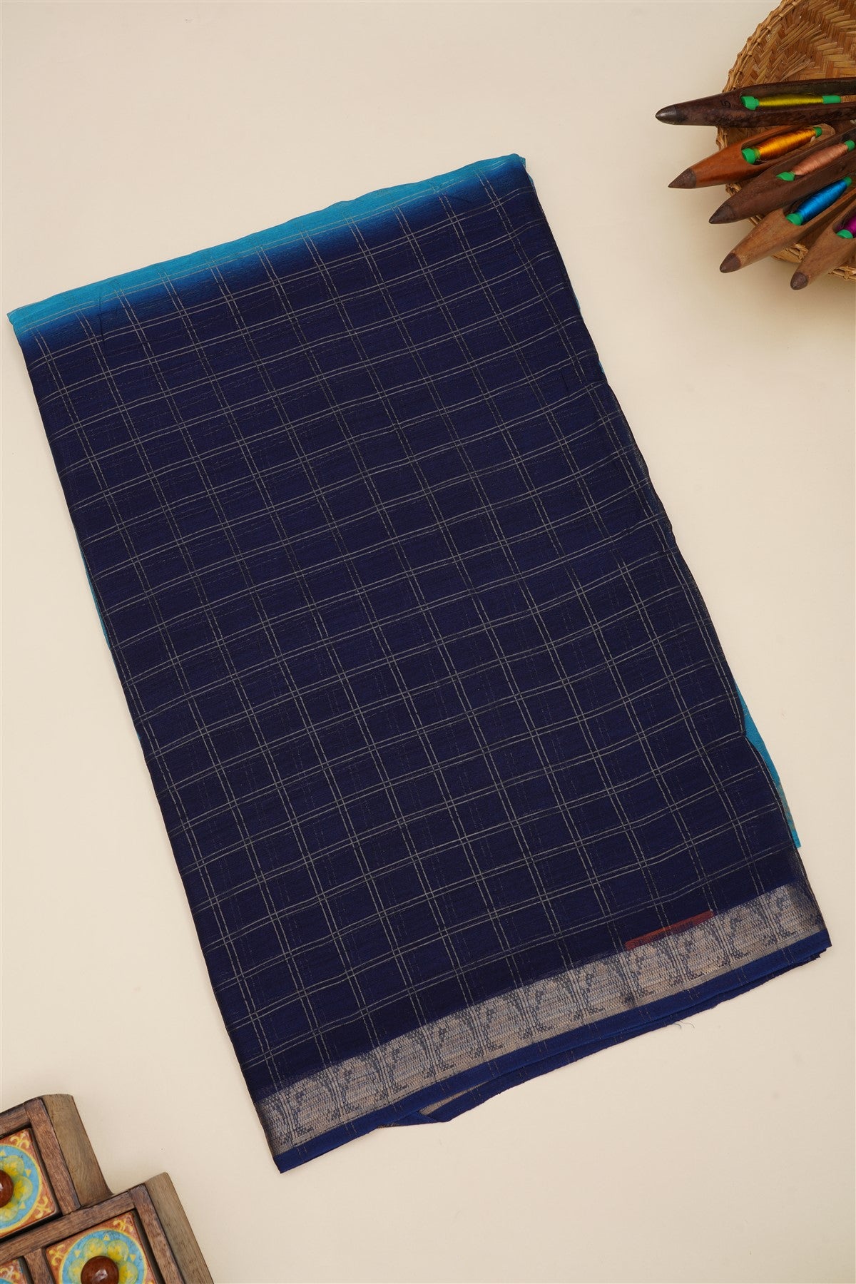 Fancy Chinon Chiffon Dark Blue Saree
