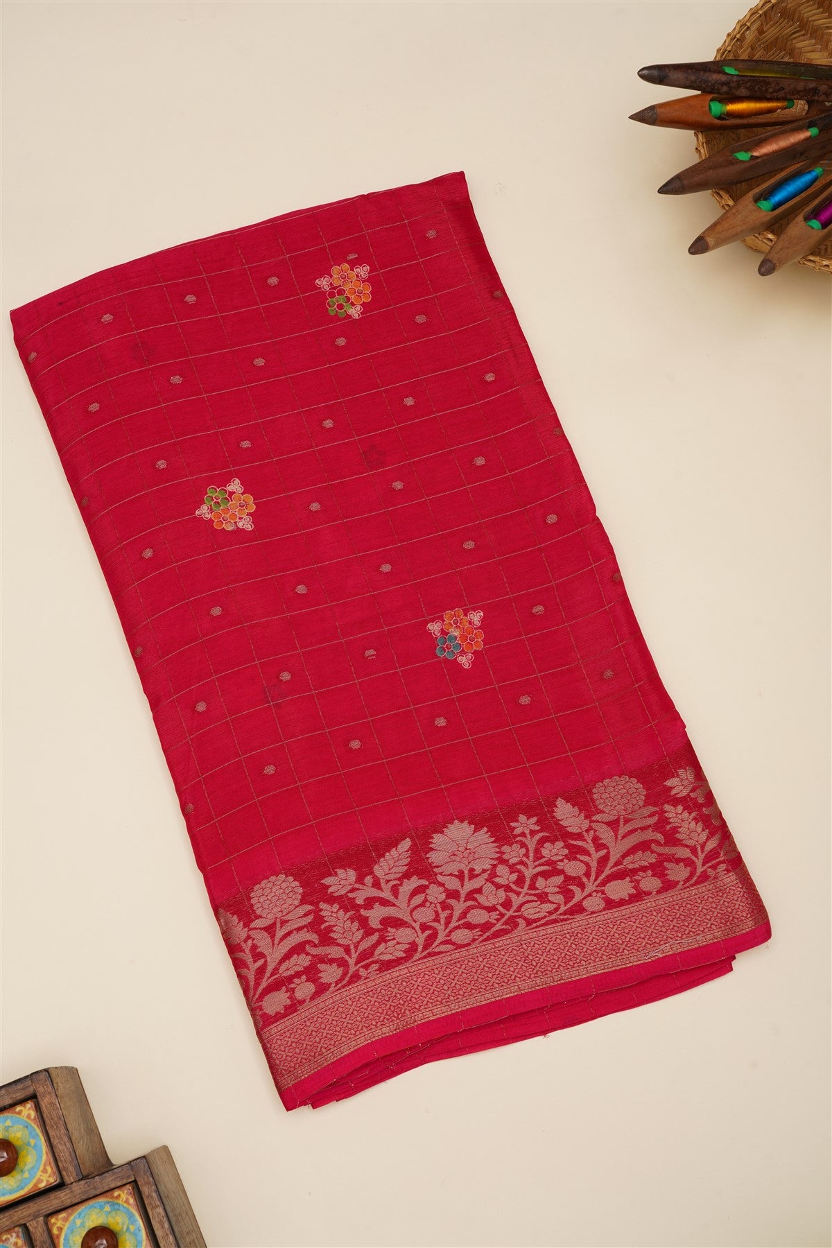 Fancy Chinon Chiffon Dark Pink Saree