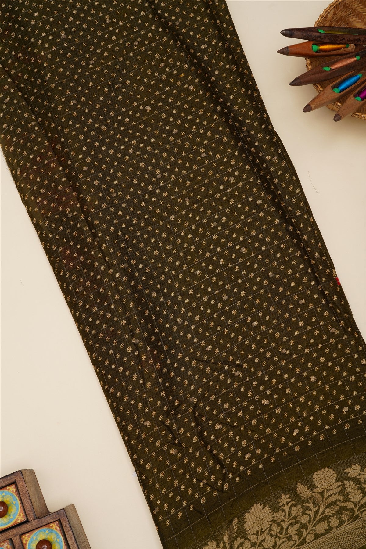 Fancy Chinon Chiffon Mehendi Green Saree