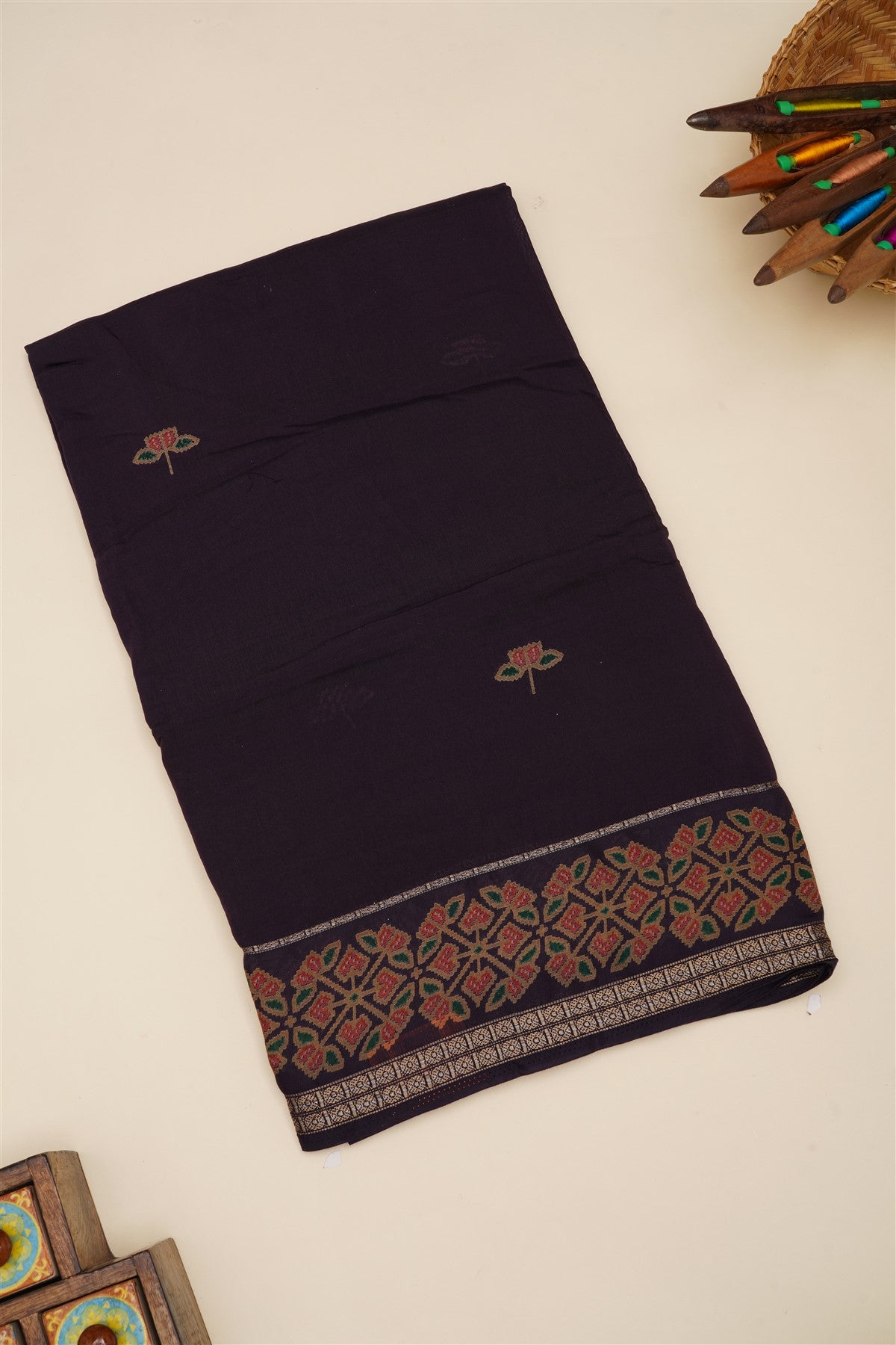 Fancy Silk Blend Dark Violet Saree