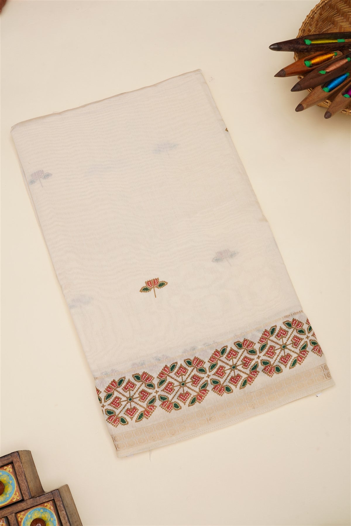 Fancy Silk Blend Light Cream Saree