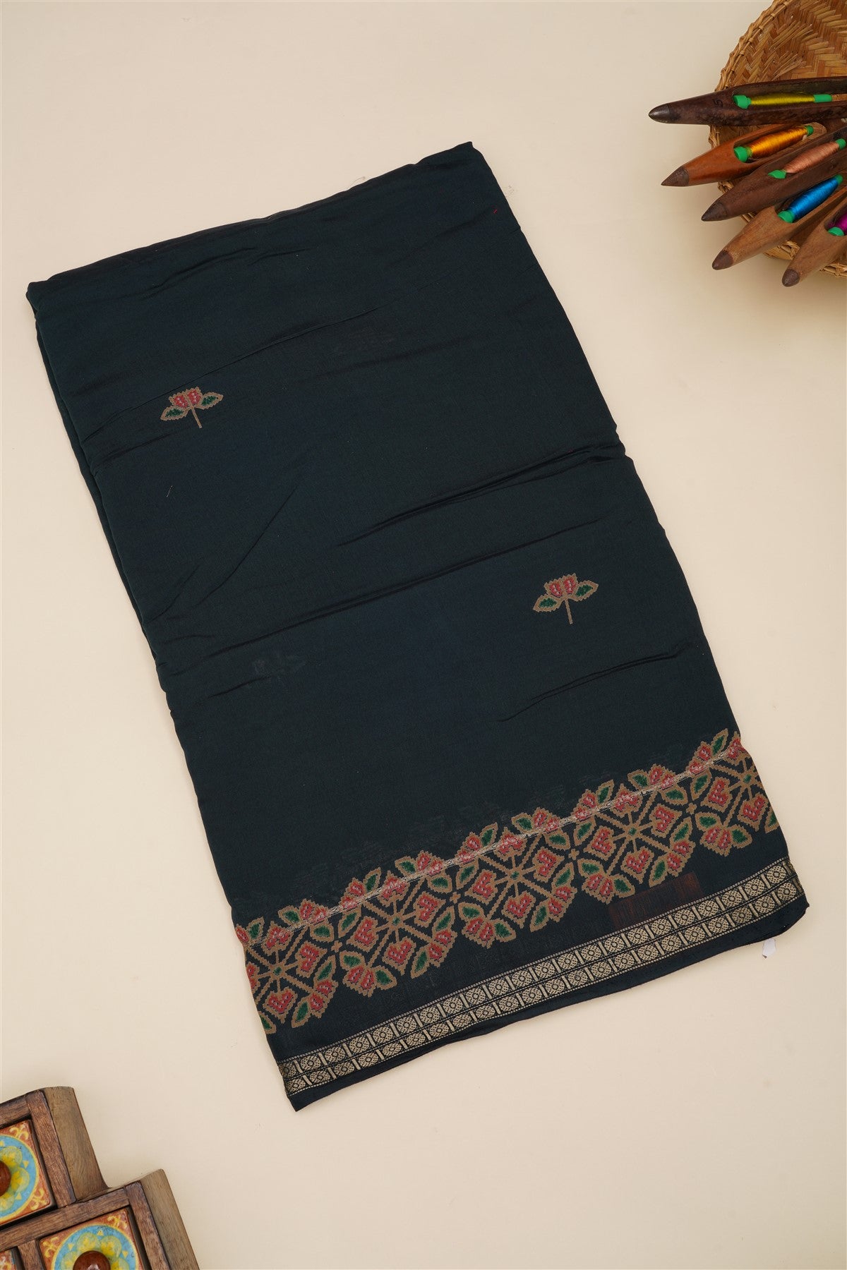 Fancy Silk Blend Peacock Green Saree