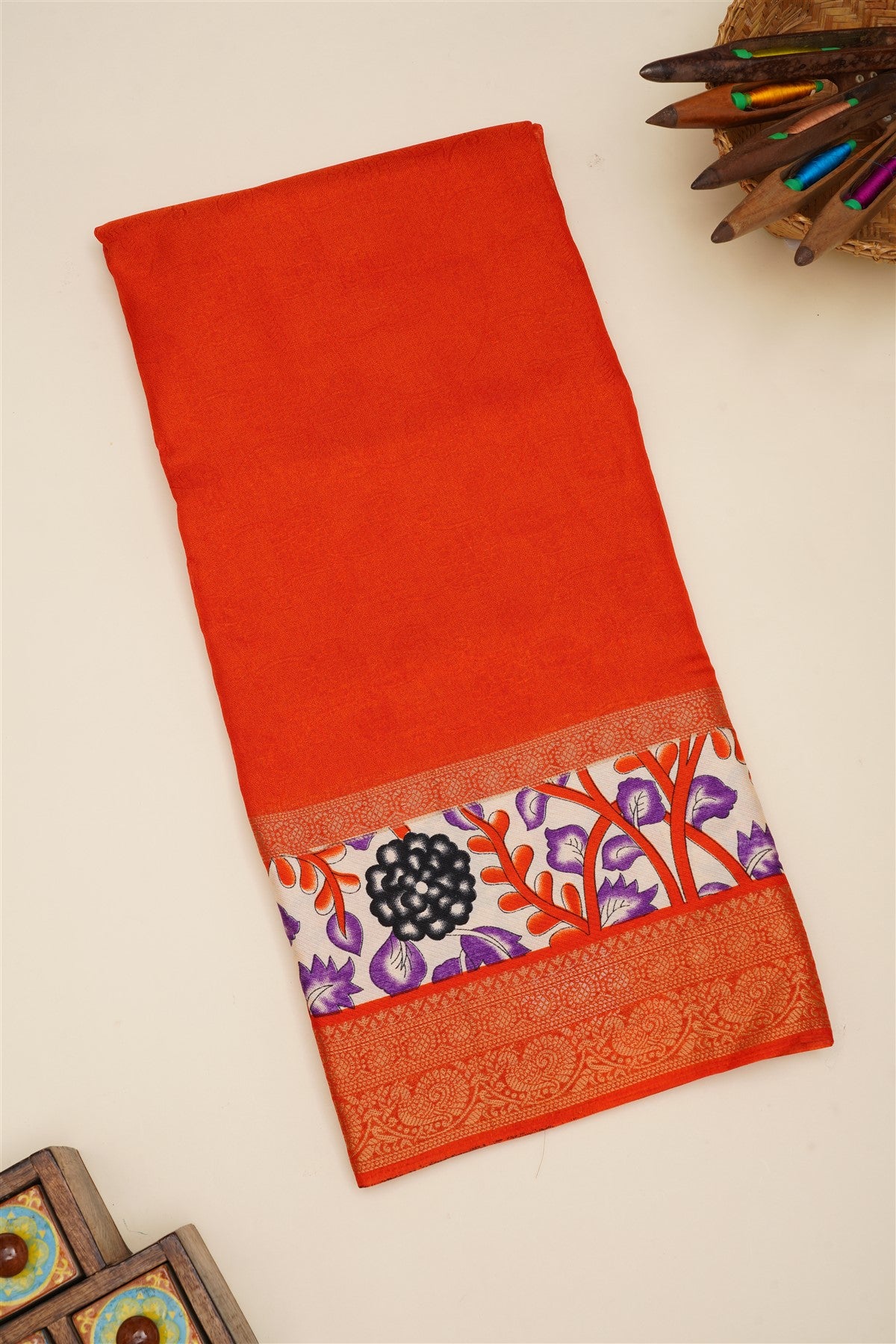 Fancy Viscose Dark Orange  Saree