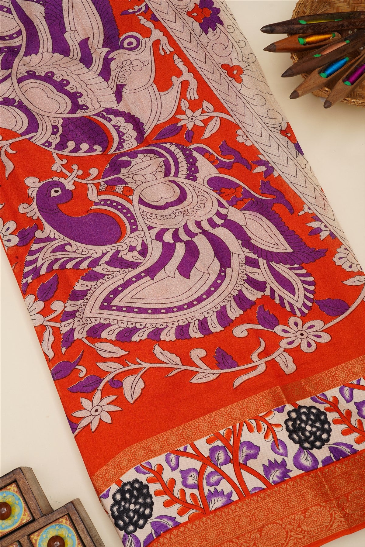 Fancy Viscose Dark Orange  Saree