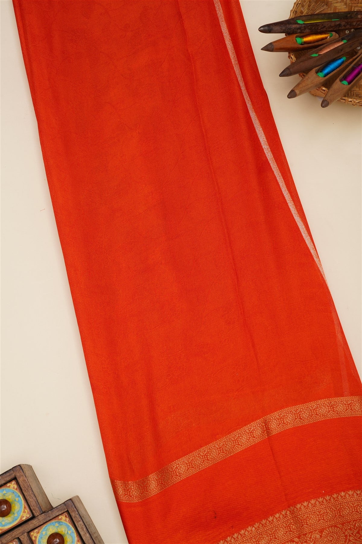 Fancy Viscose Dark Orange  Saree