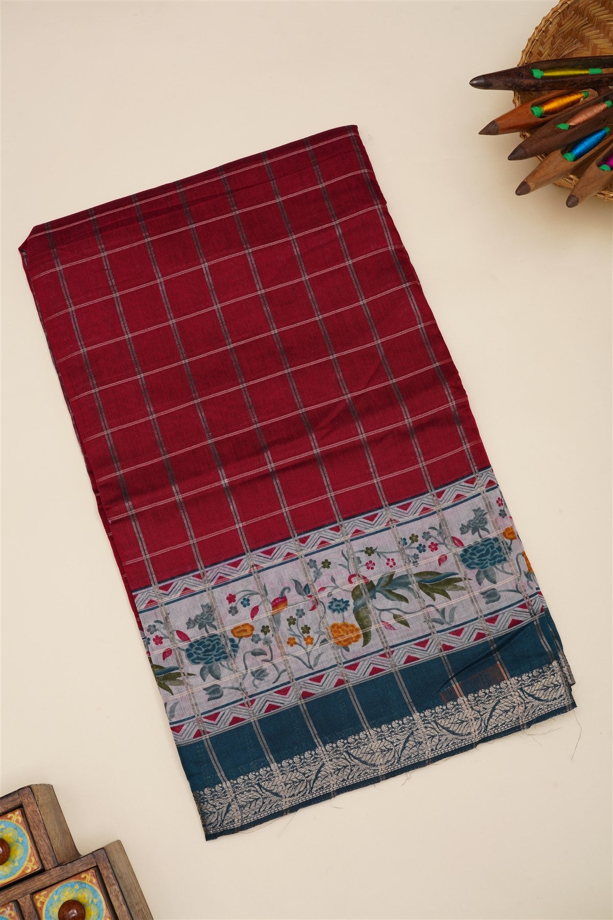 Mangalagiri Silk Dark Magenta Saree