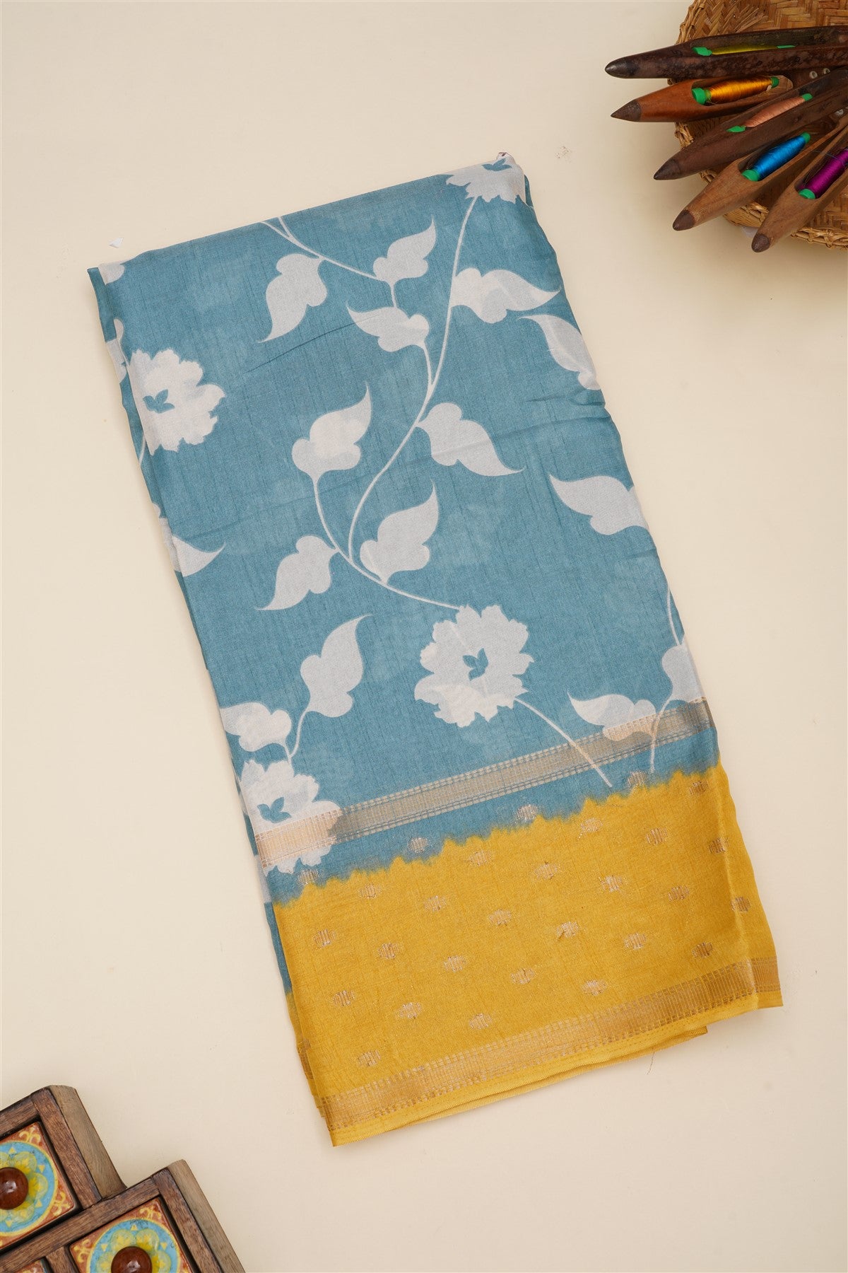 Fancy Dola Silk Slate Blue  Saree