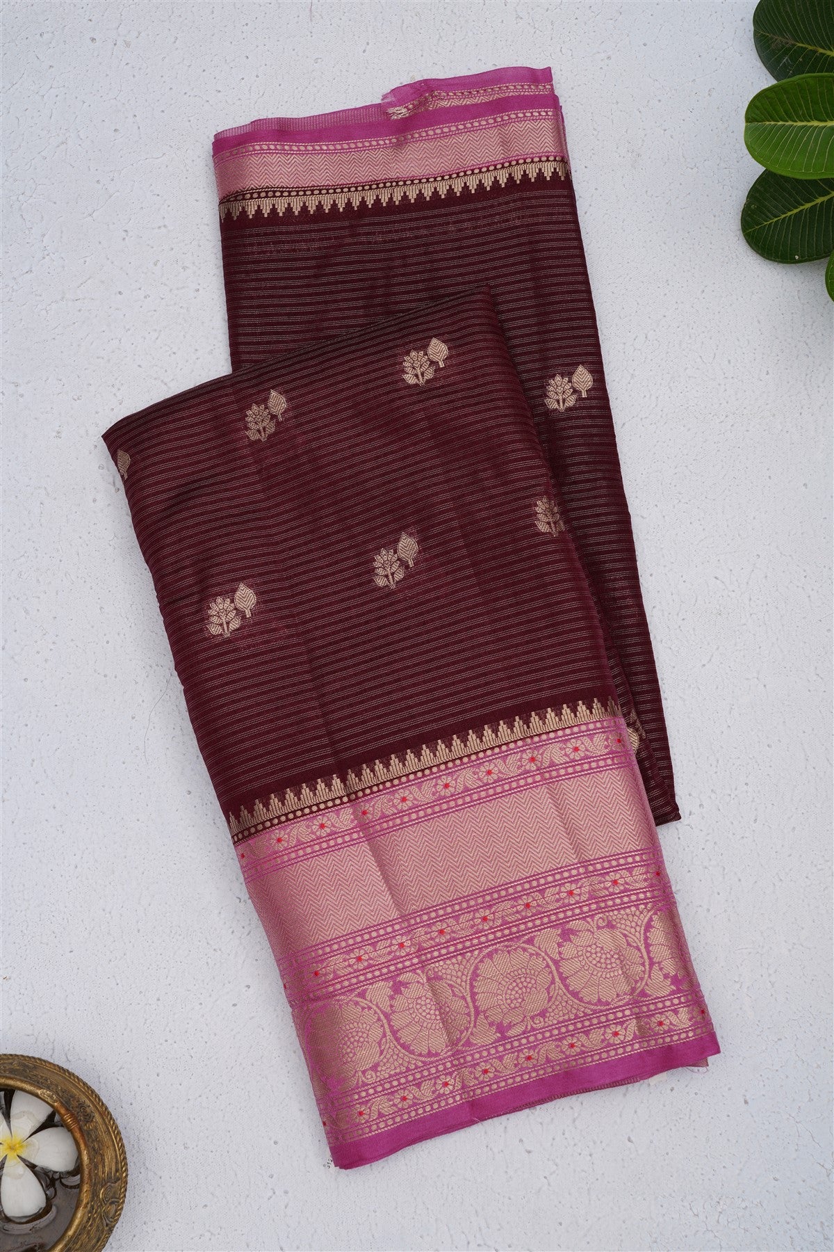 Fancy Litchi Silk Dark Purple Saree