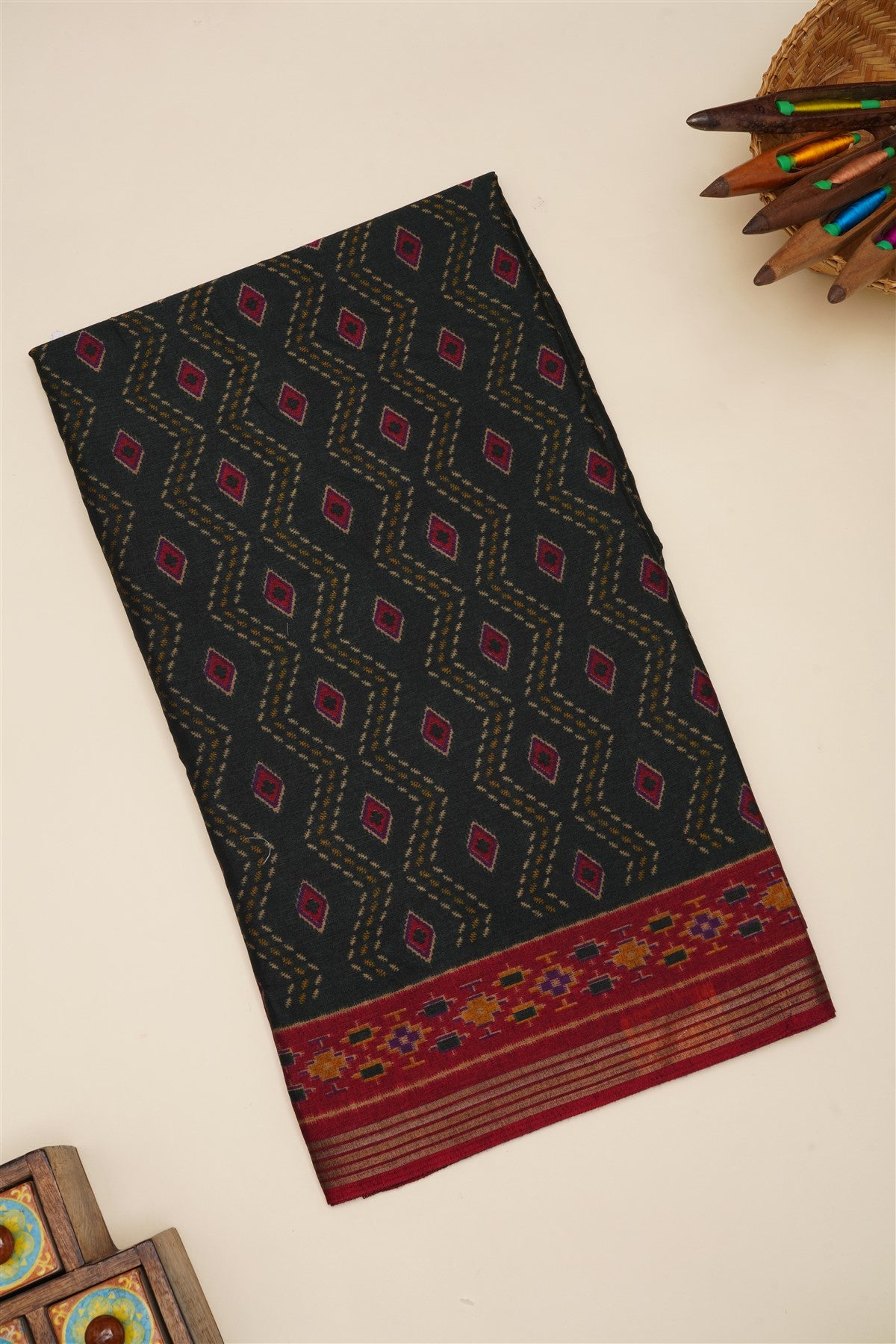 Fancy Silk Blend Dark Green Saree