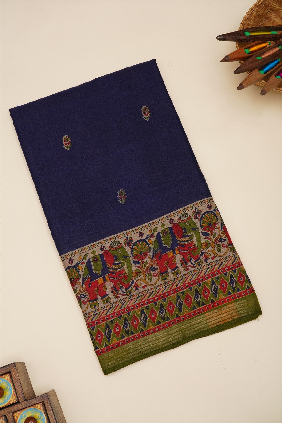 Fancy Silk Blend Navy Blue Saree