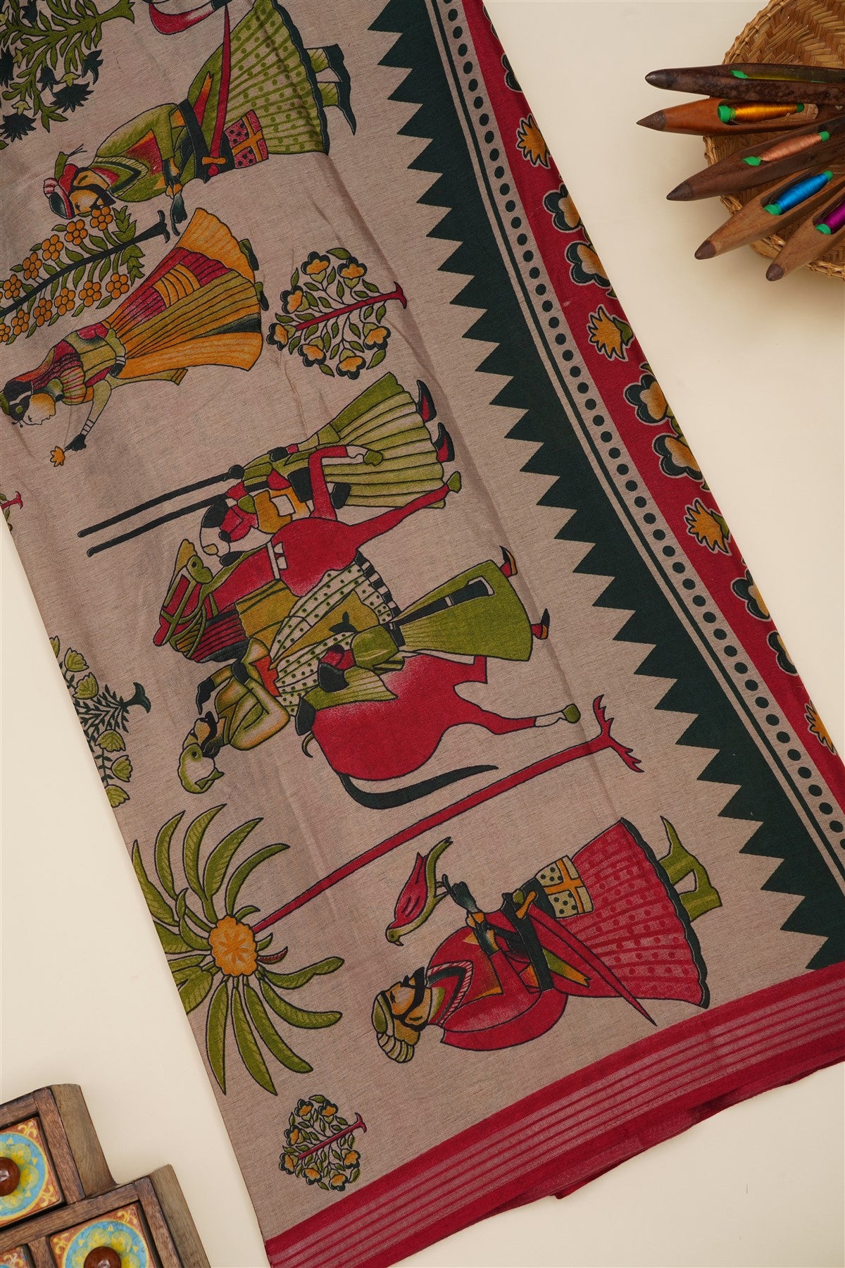 Fancy Silk Blend Dark Green Saree
