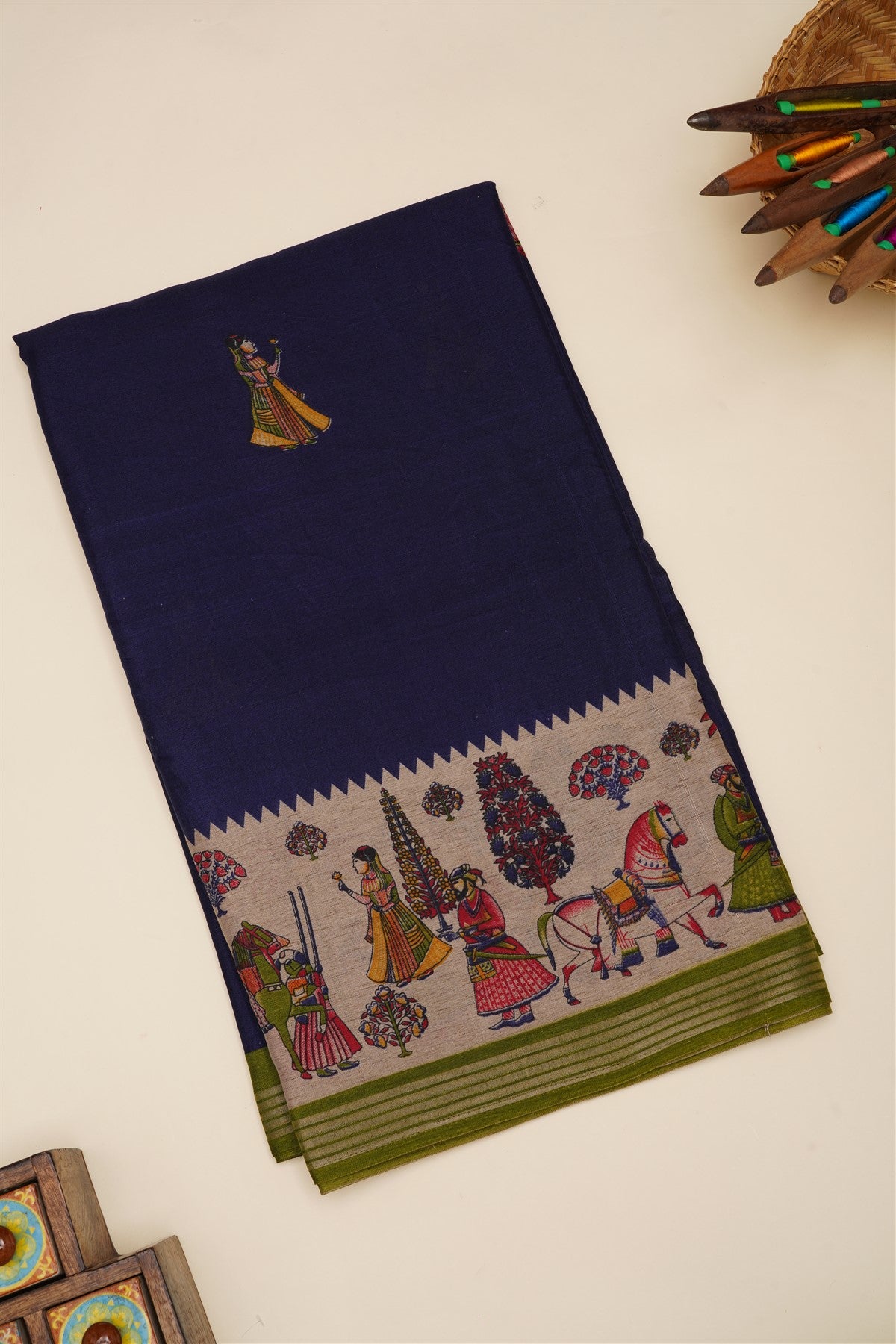 Fancy Silk Blend Navy Blue Saree