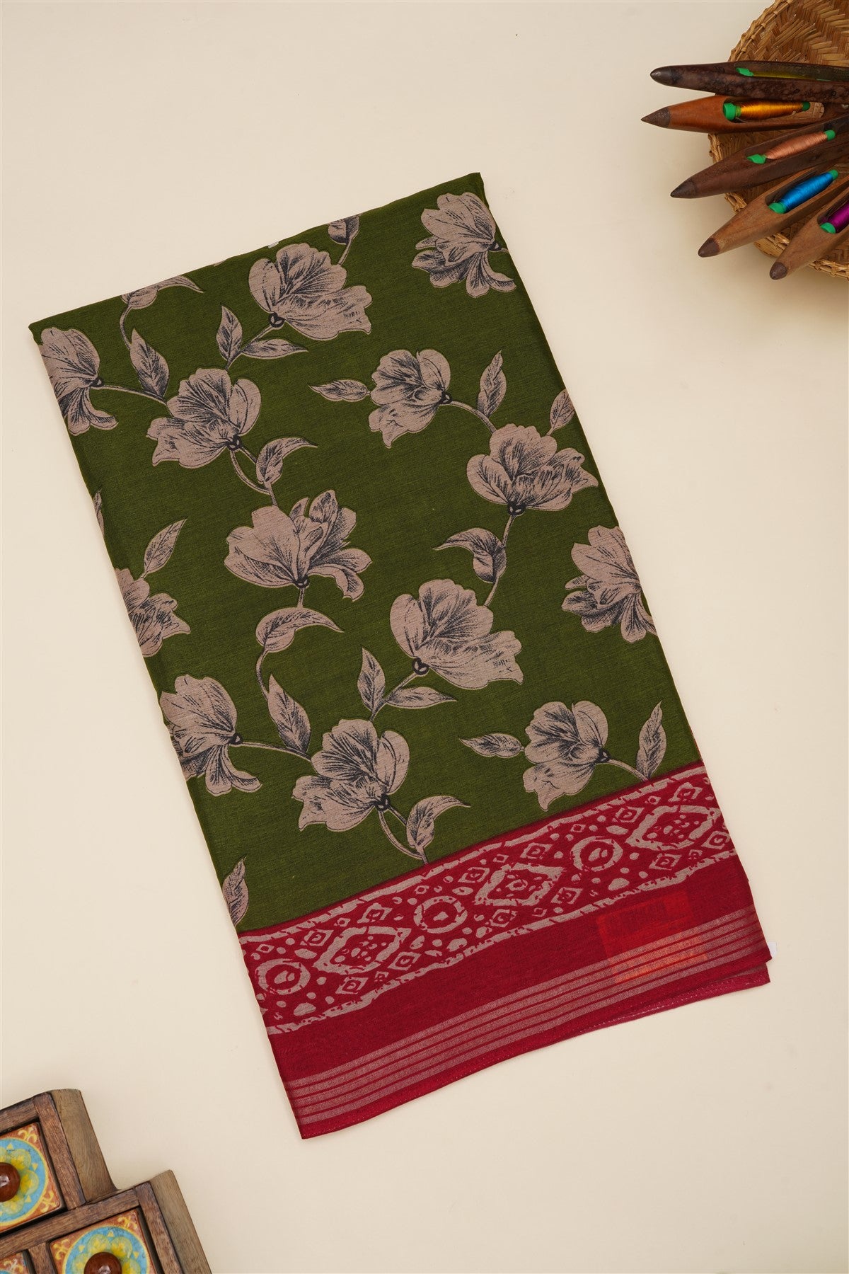 Fancy Silk Blend Mehendi Green Saree
