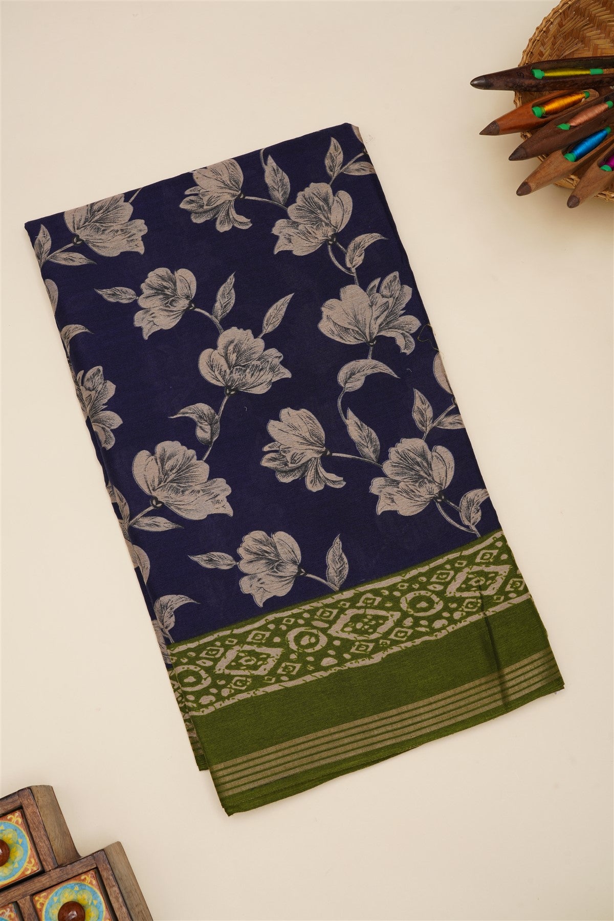 Fancy Silk Blend Navy Blue Saree