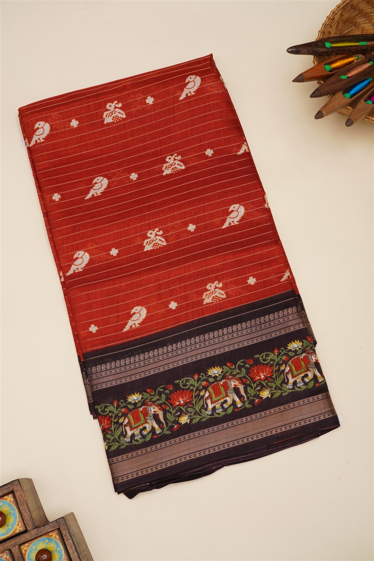 Fancy Silk Blend Rust Saree