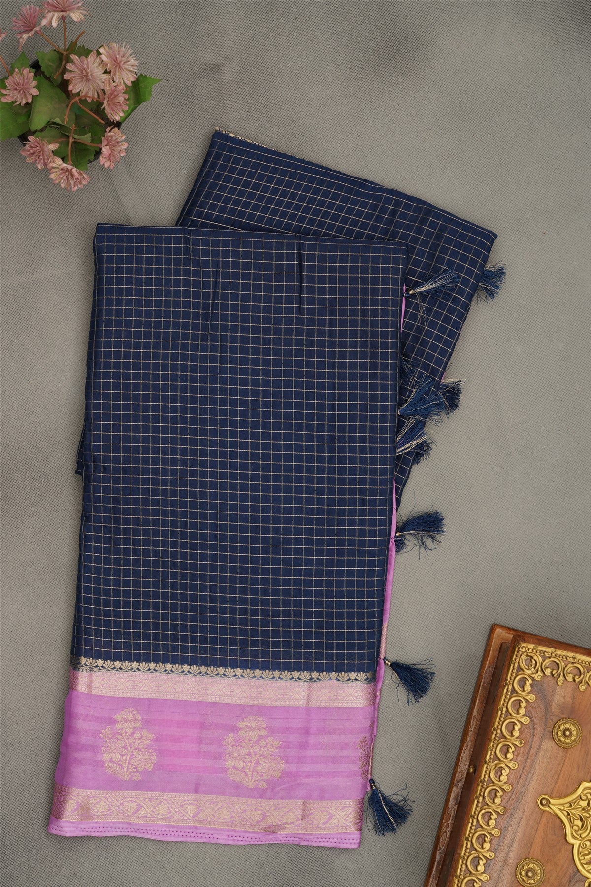 Banarasi Crepe Dark Blue  Saree