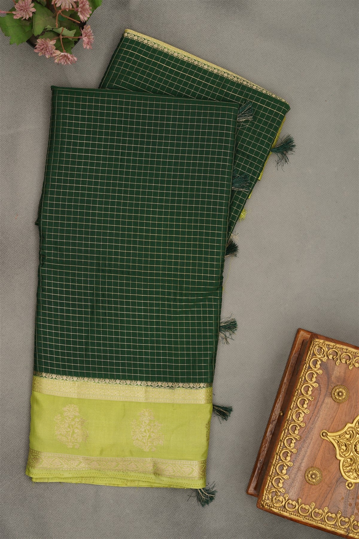 Banarasi Crepe Dark Green  Saree