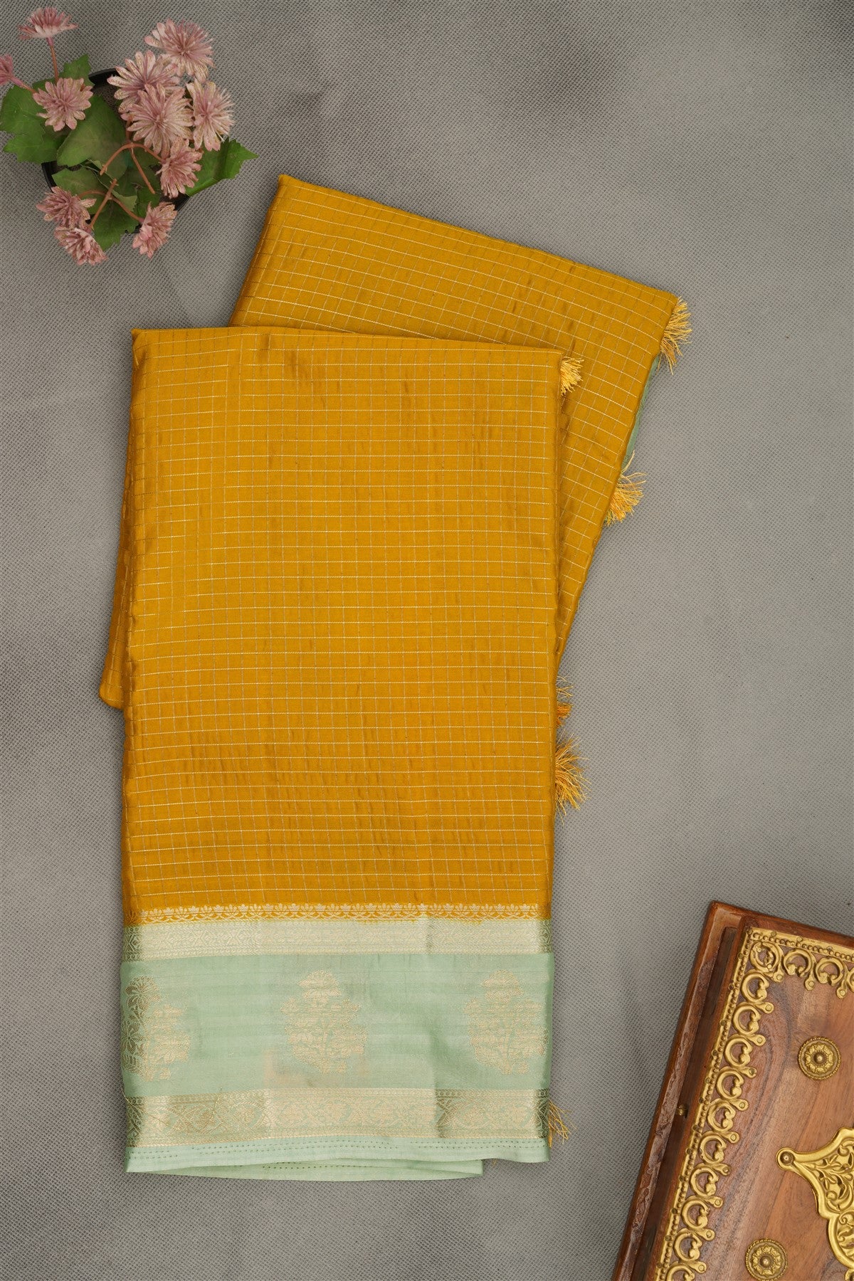 Banarasi Crepe Dark Mustard  Saree