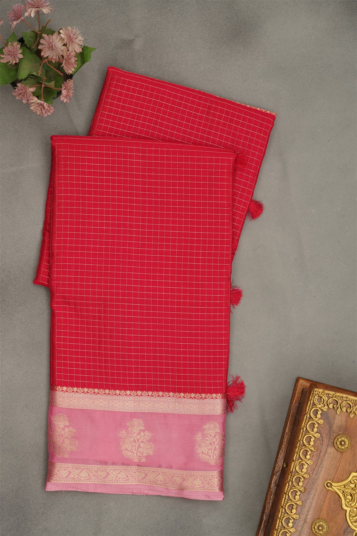 Banarasi Crepe Dark Pink  Saree
