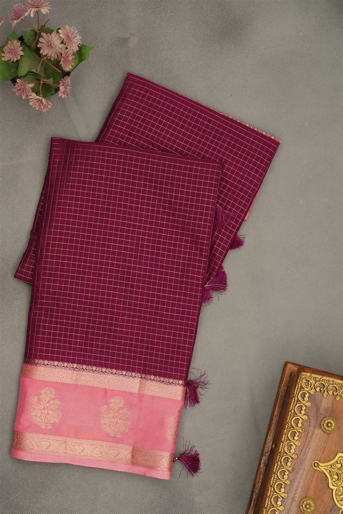 Banarasi Crepe Dark Purple  Saree