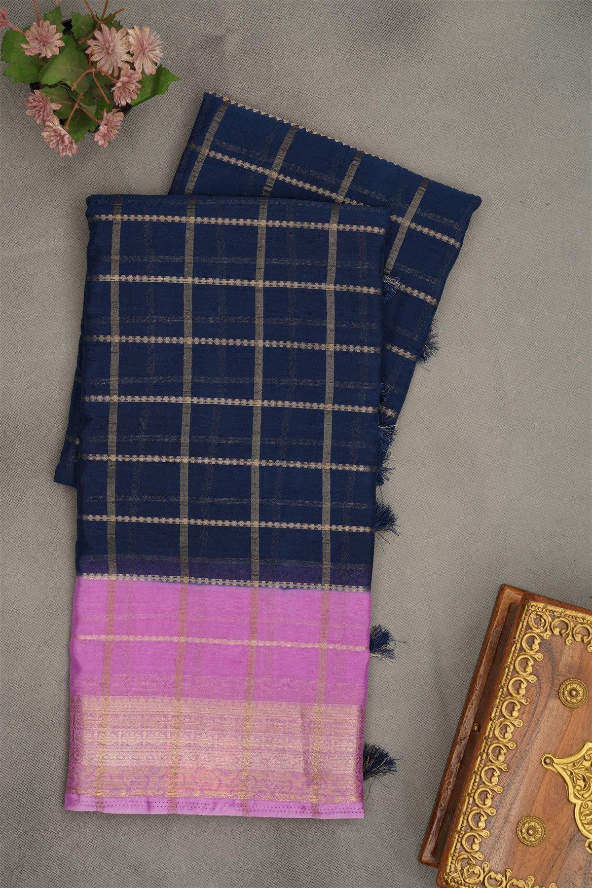 Banarasi Chinon Chiffon Dark Blue  Saree