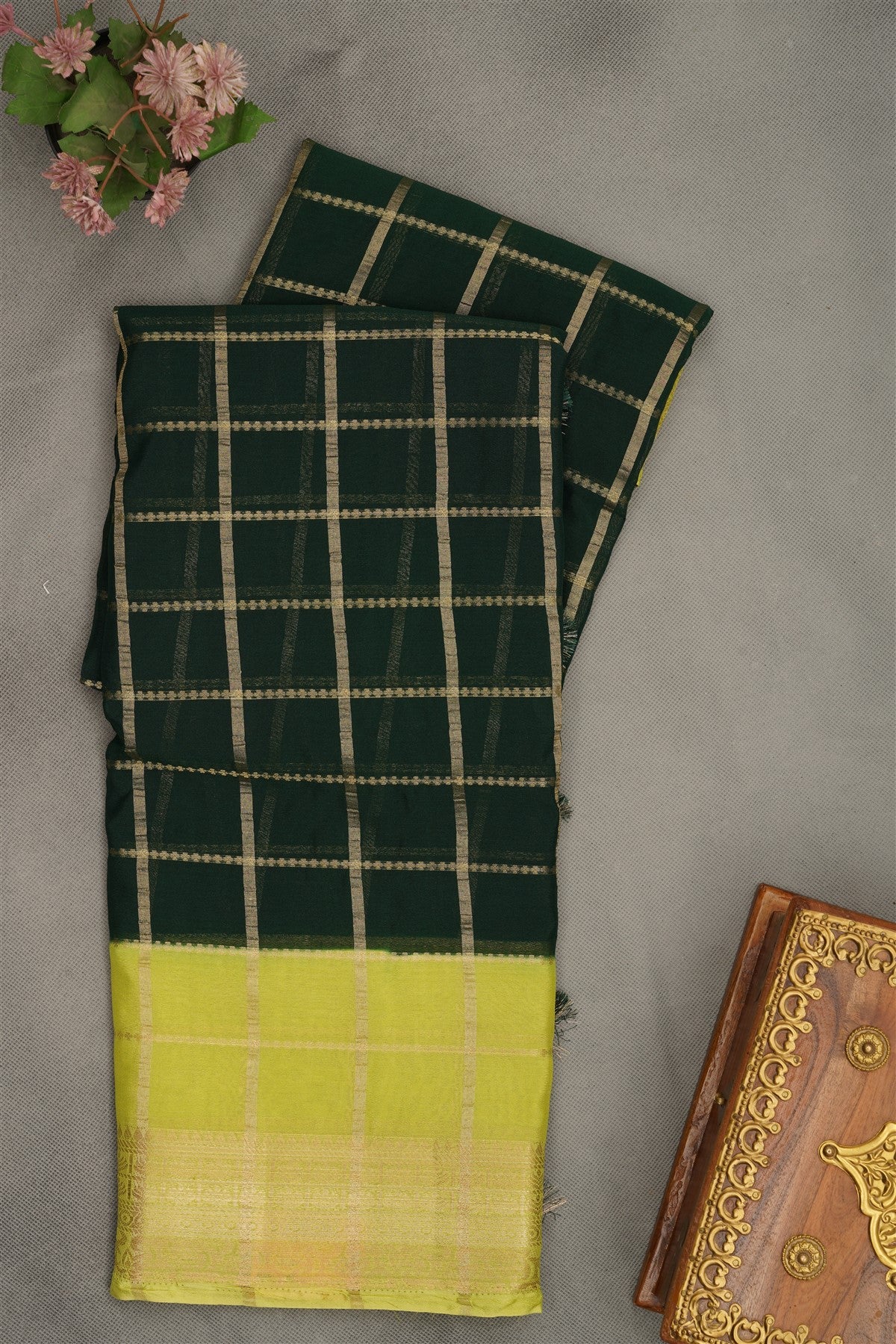 Banarasi Chinon Chiffon Dark Green  Saree