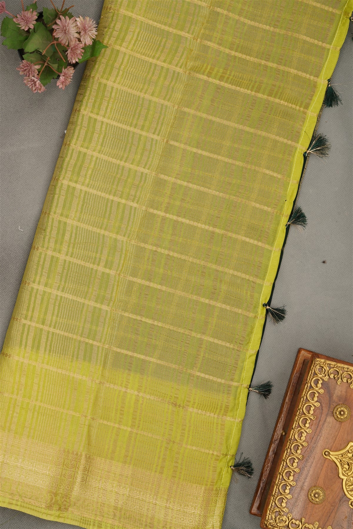 Banarasi Chinon Chiffon Dark Green  Saree