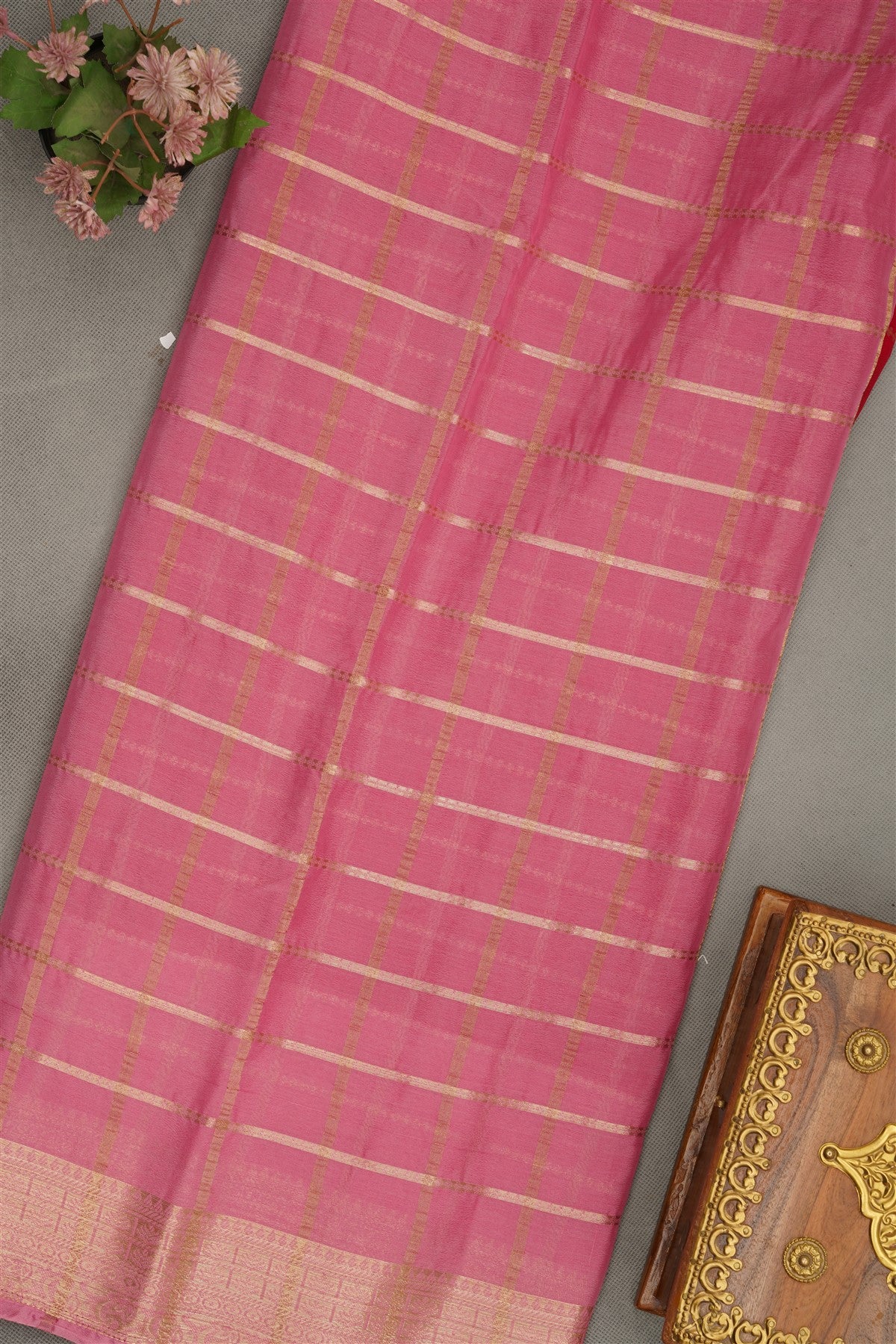 Banarasi Chinon Chiffon Dark Pink  Saree