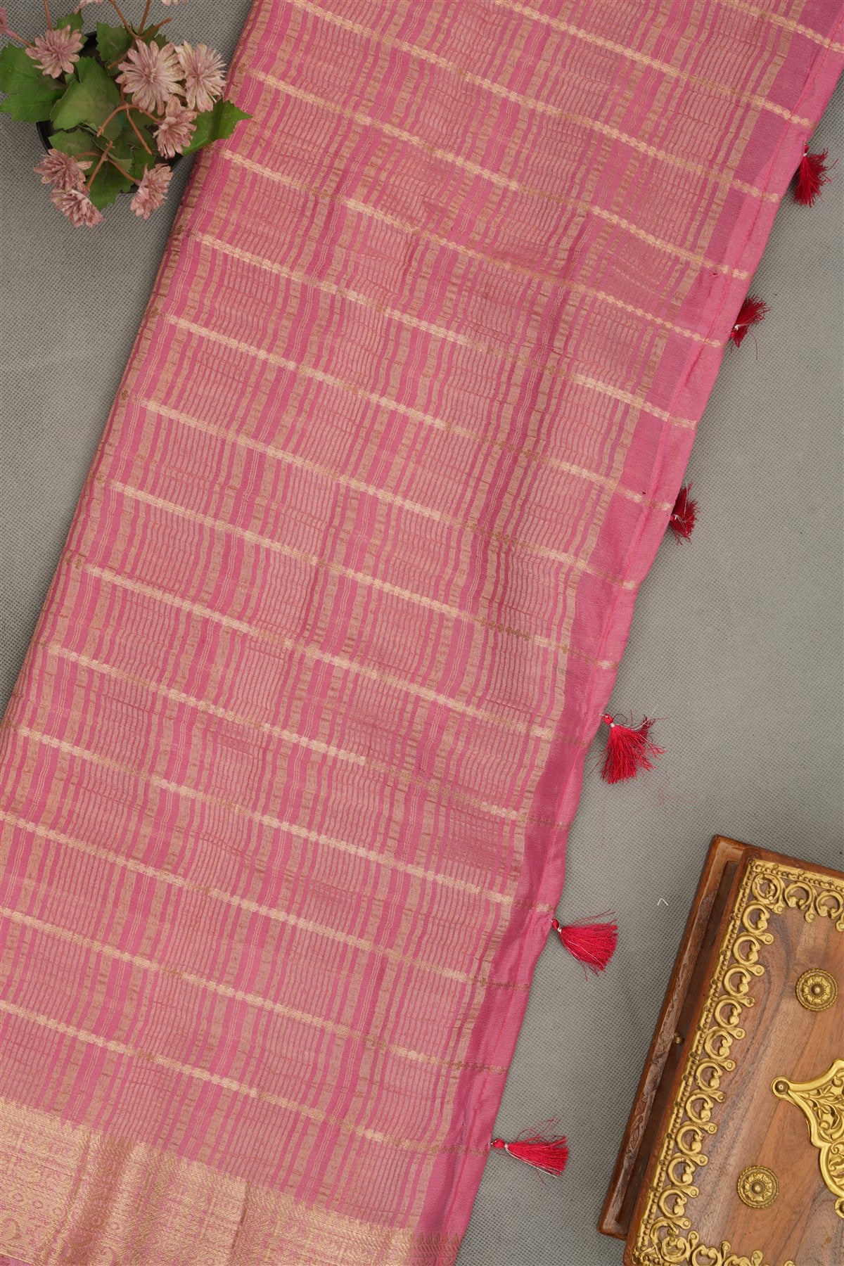 Banarasi Chinon Chiffon Dark Pink  Saree
